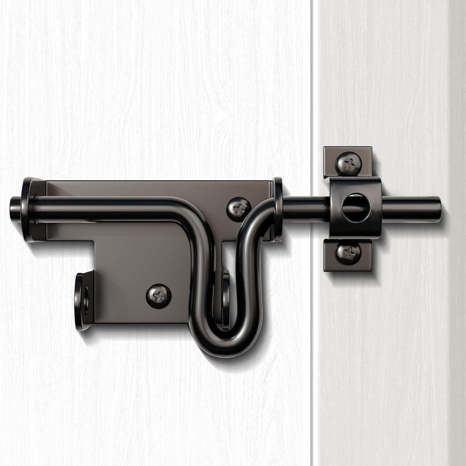 Slide Bolt Gate Latch for Wooden Fence, Heavy Duty Black Sliding Barn Door Latch Hardware with Padlock Hole, Outdoor Sliding Lock Latch for Shed, Wooden Fences, Barn, Yard, Vinyl