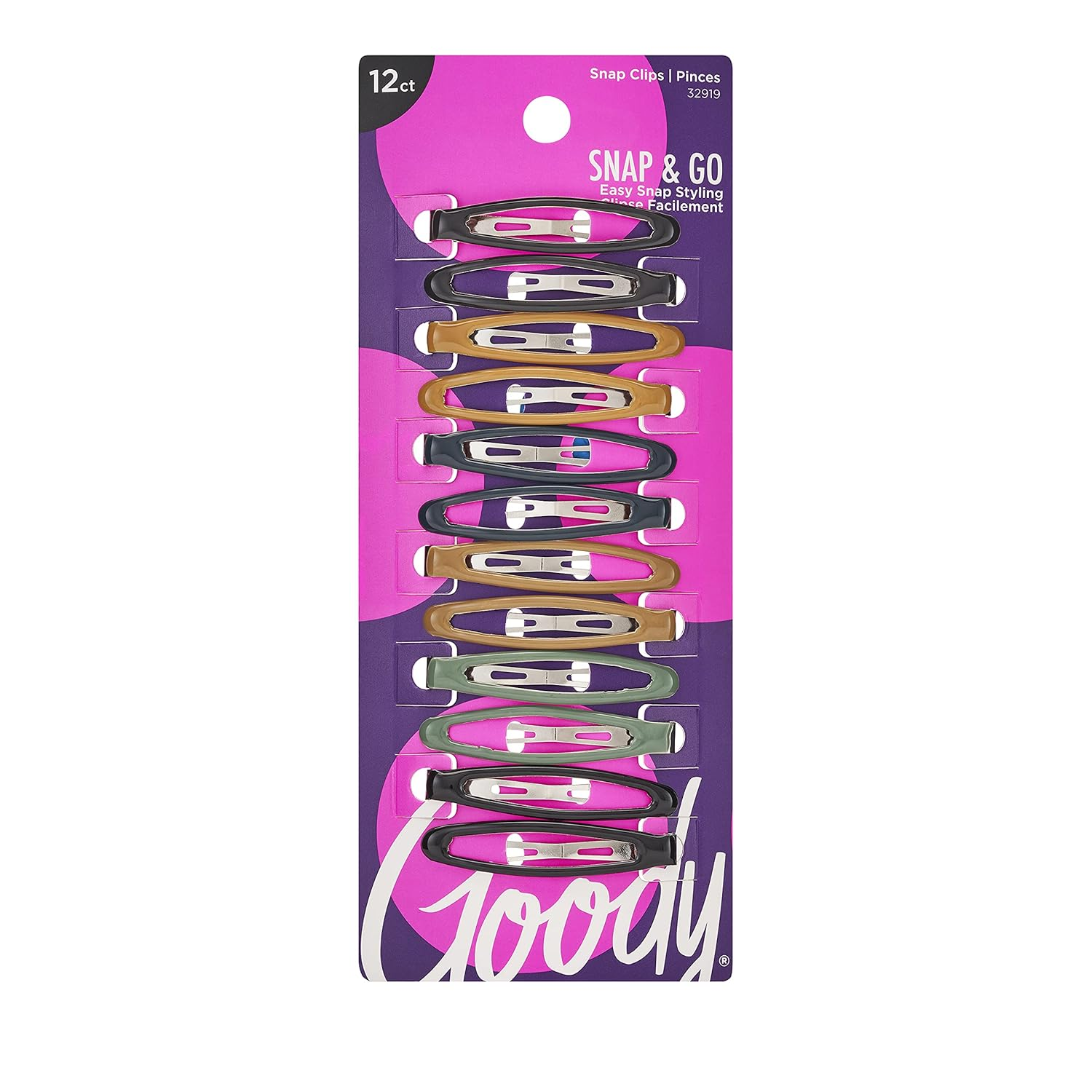 Snap & Go Epoxy Contour Clips, 12 Count, Assorted Colors, Snap Clips, Suitable for All Hair Types, Pain-Free Hair Accessories for Women, Men, Boys and Girls, All Day Comfort