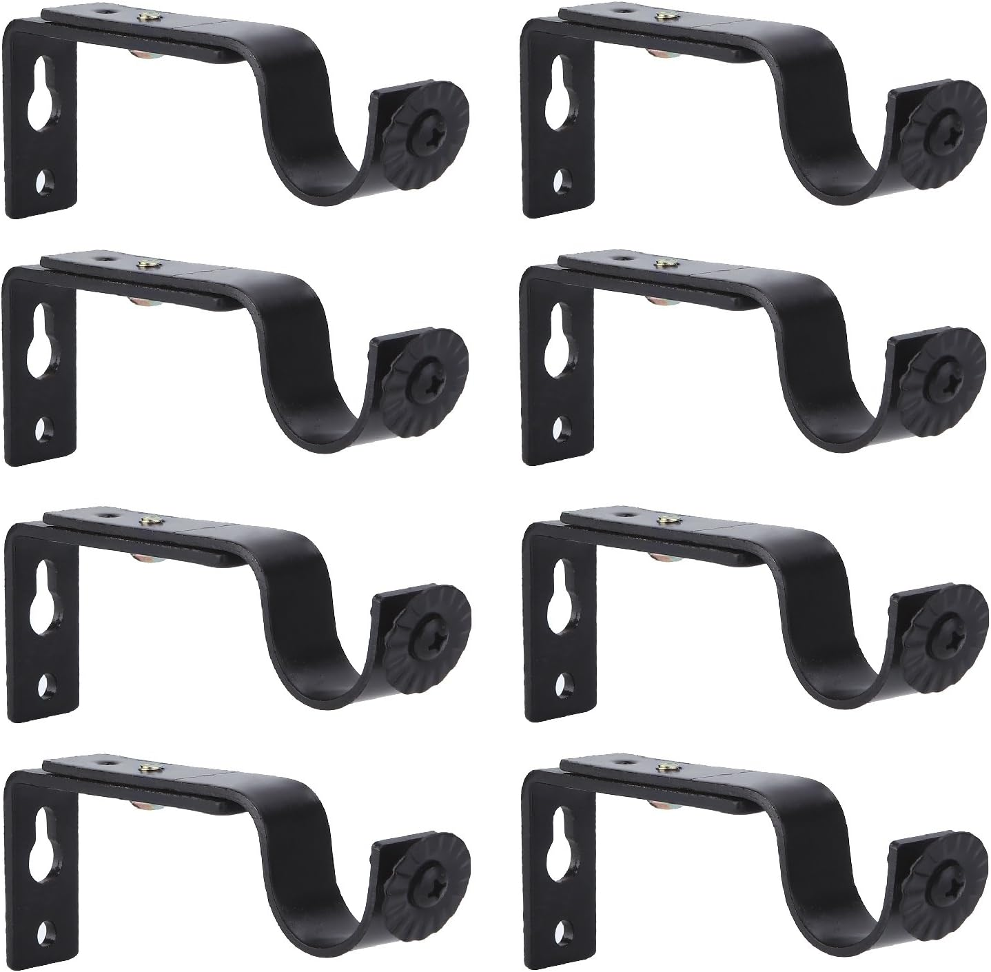 Set of 8 Curtain Rod Brackets for 3/4 or 5/8 Inch Rod (Black)