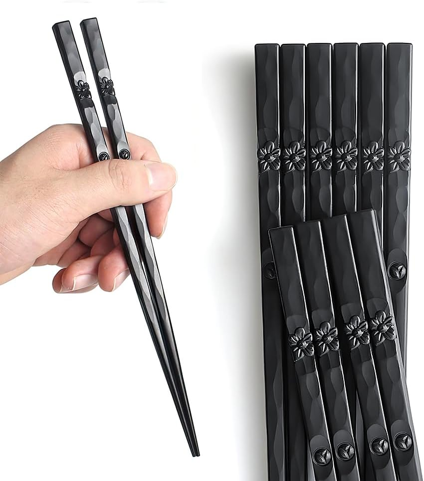 5 Pairs Fiberglass Chopsticks, Dishwasher Safe Reusable Chopsticks, Non Slip Japanese Style Chop Sticks, 9.5 Inch - Black