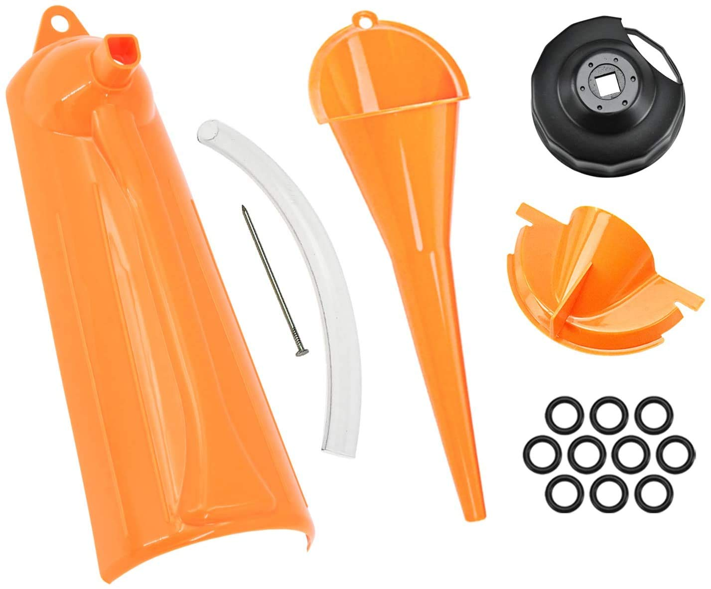 Crankcase Fill Funnel Primary Case Oil Fill Drip Free Oil Filter Funnel Set with Oil Filter Wrench and Primary Drain Plugs Compatible with Harley Orange