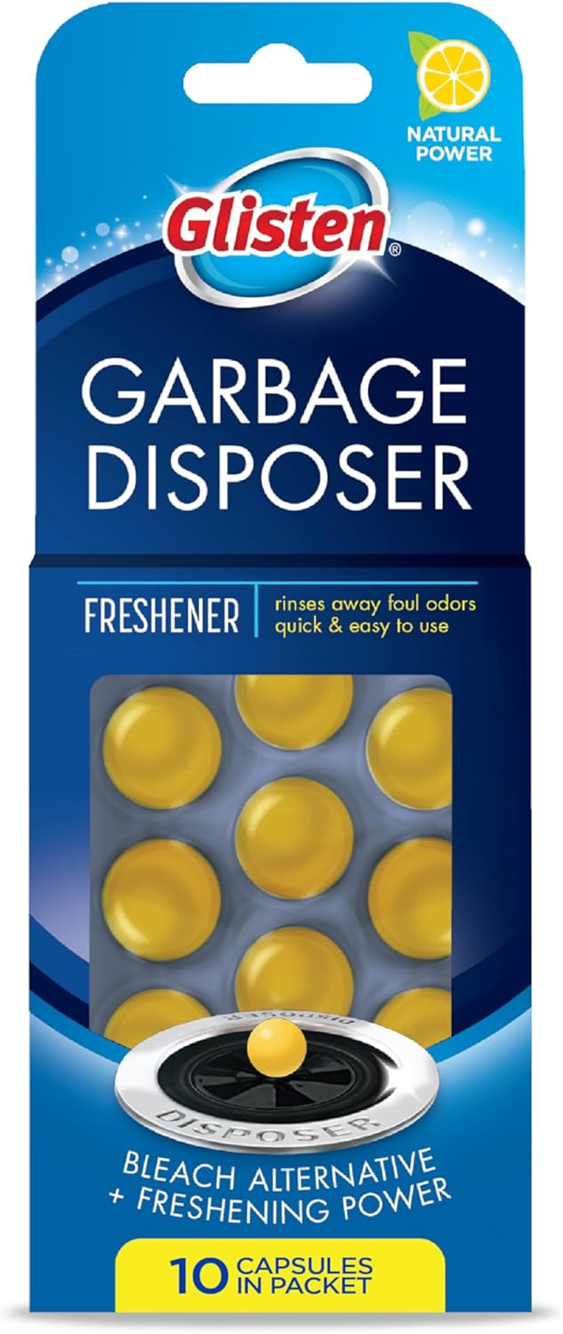 Garbage Disposer Freshener, Sink Disposal Odor Eliminator, Quick and Easy-To-Use, Lemon Scent, 10 Capsules