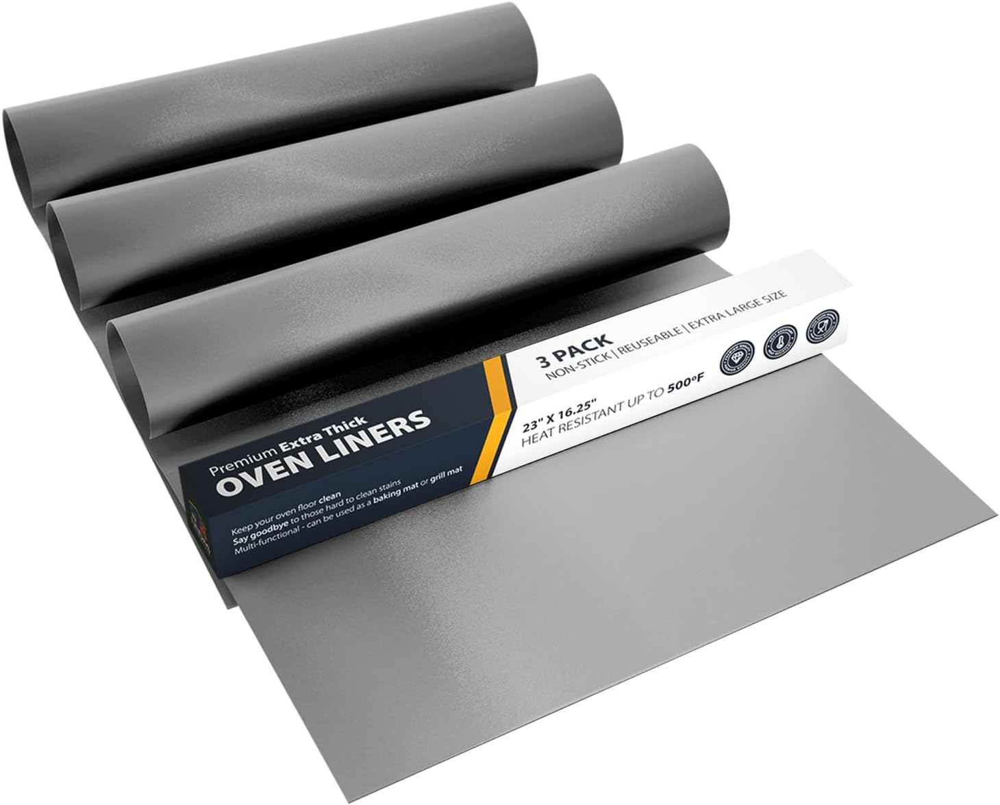 Oven Liners for Bottom of Oven - 3 Pack Large Heavy Duty Mats, 16.25”X23” Non-Stick Reusable Liner for Electric, Gas, Toasters, Grills - BPA & PFOA Free Kitchen Accessory to Keep It Clean (Silver)