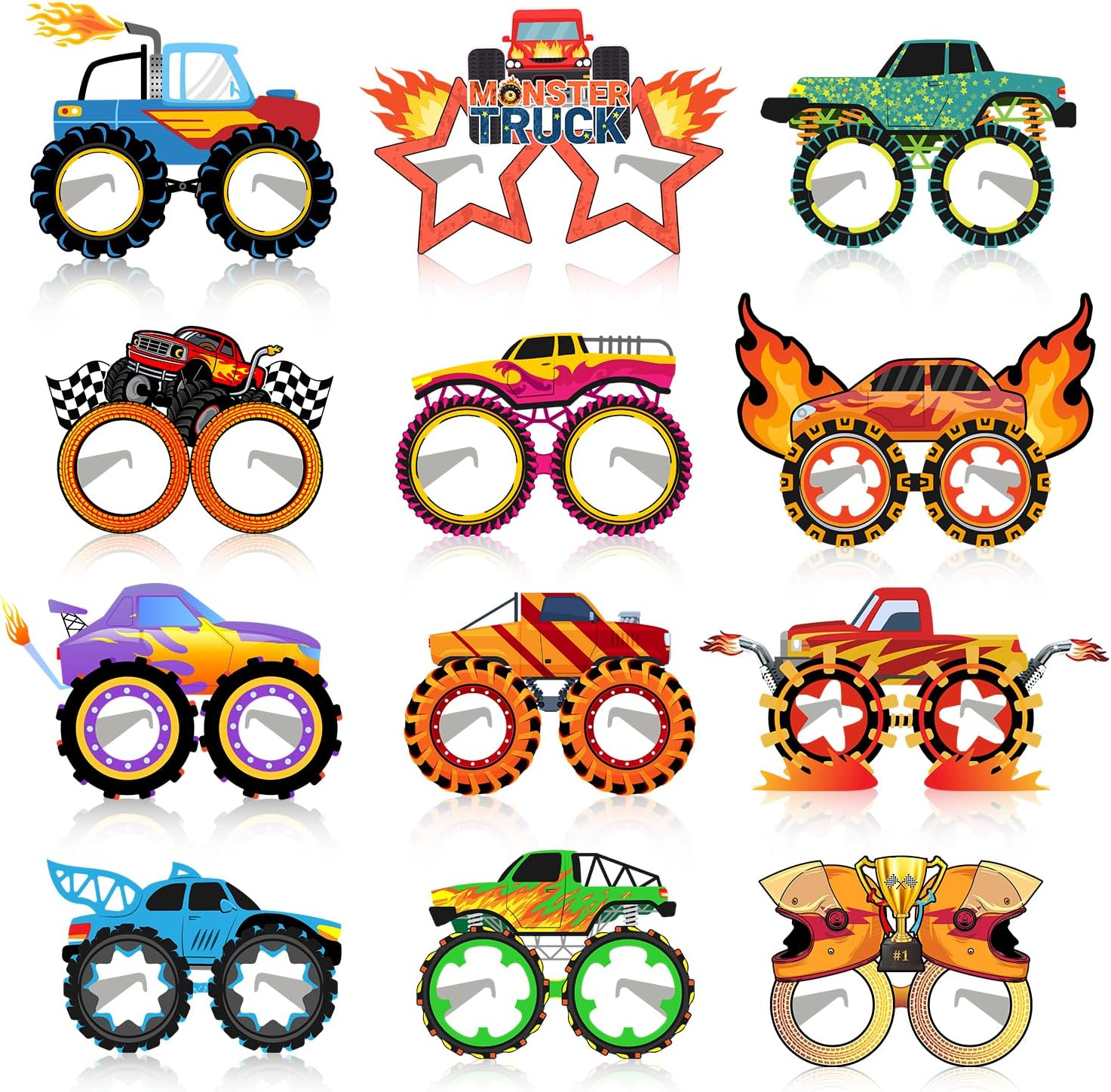24 PCS Monster Truck Paper Eyeglasses Monster Truck Party Favors Supplies Birthday Party Decorations Gifts Photo Booth Props for Kids Boys