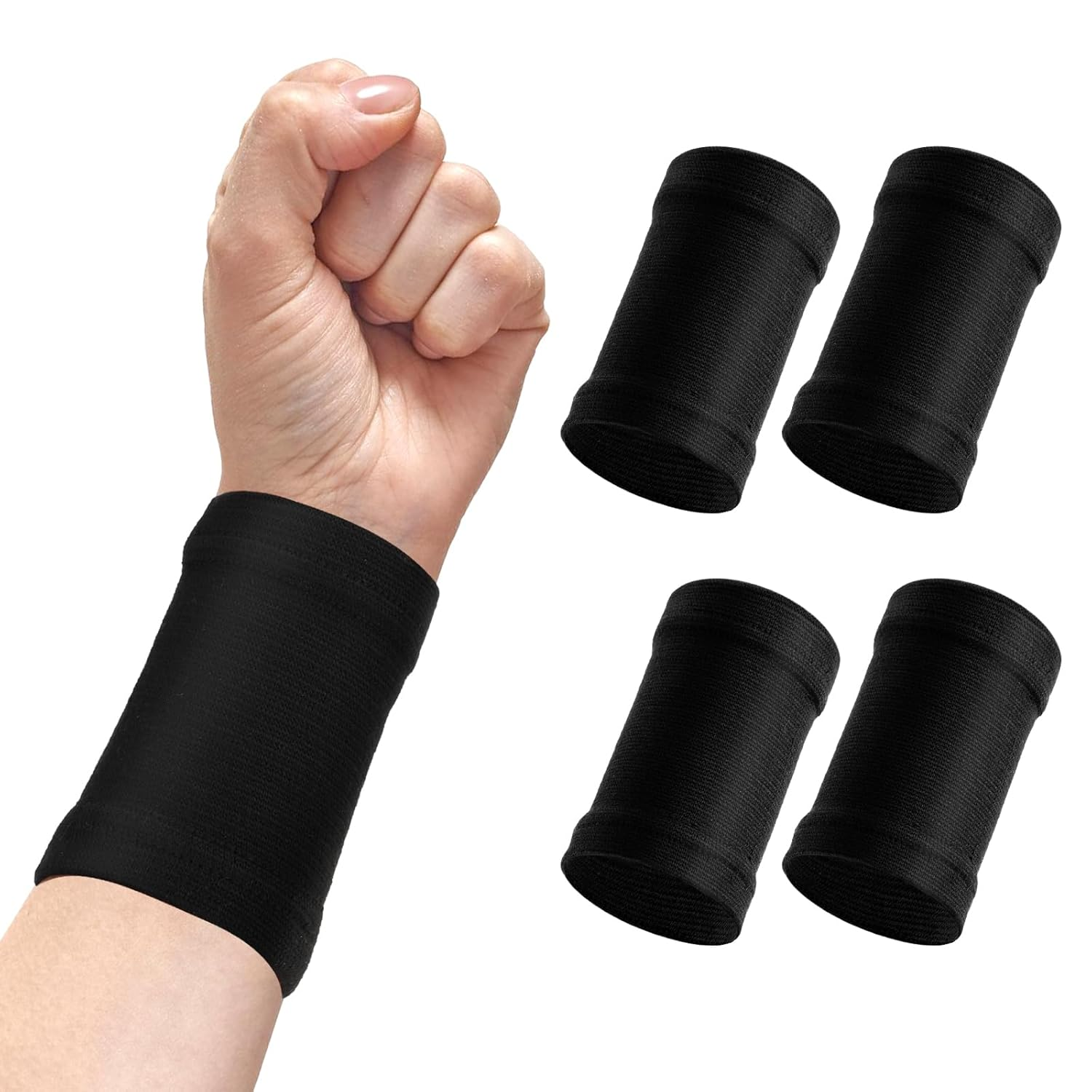 2 Pairs Wrist Compression Sleeve, Carpal Tunnel Wrist Brace Comfortable Elastic Hand Band Sport Support Wraps for Men Women Arthritis Tendonitis Sprain Injuries Workout (Black)