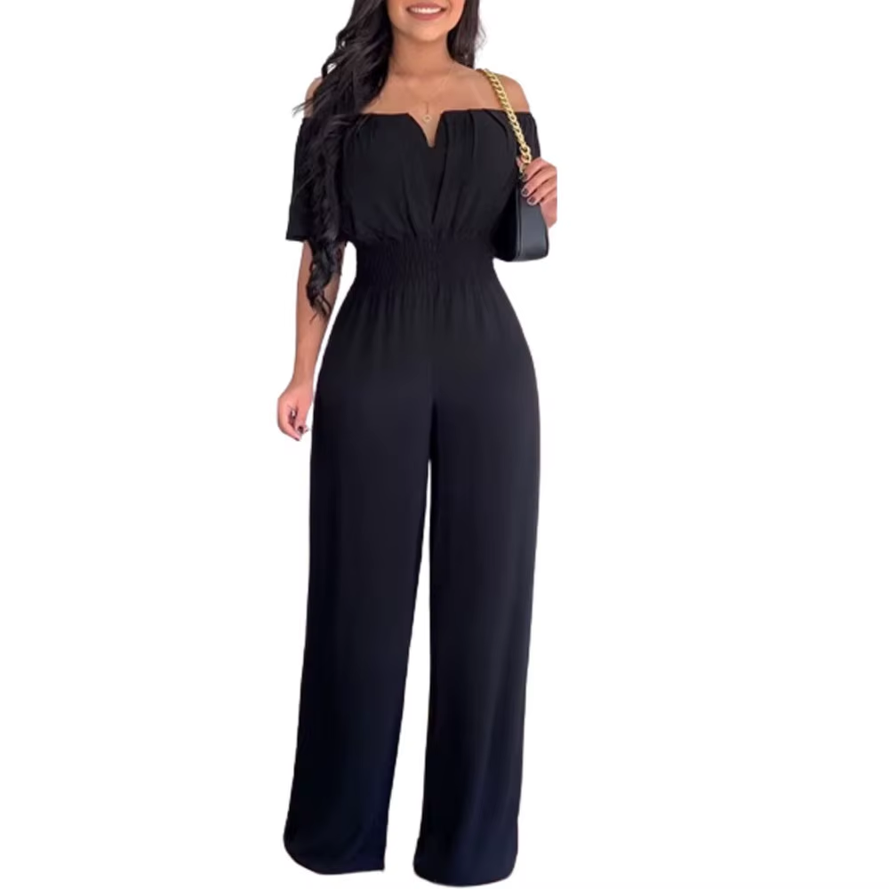 Wholesale 2025 New Women'S Summer Casual Jumpsuits V-Neck High Waist and Wide Pants Breathable Loose Fit Jumpsuit