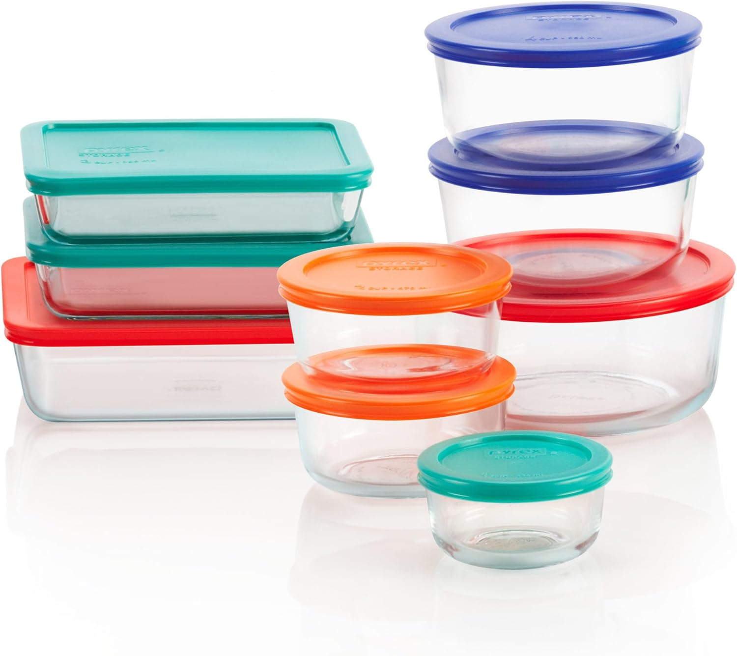 Simply Store 9-Pack Mixed Sized Glass Food Storage Set, round & Rectangular Containers with Lids, Bpa-Free, Dishwasher & Microwave Safe