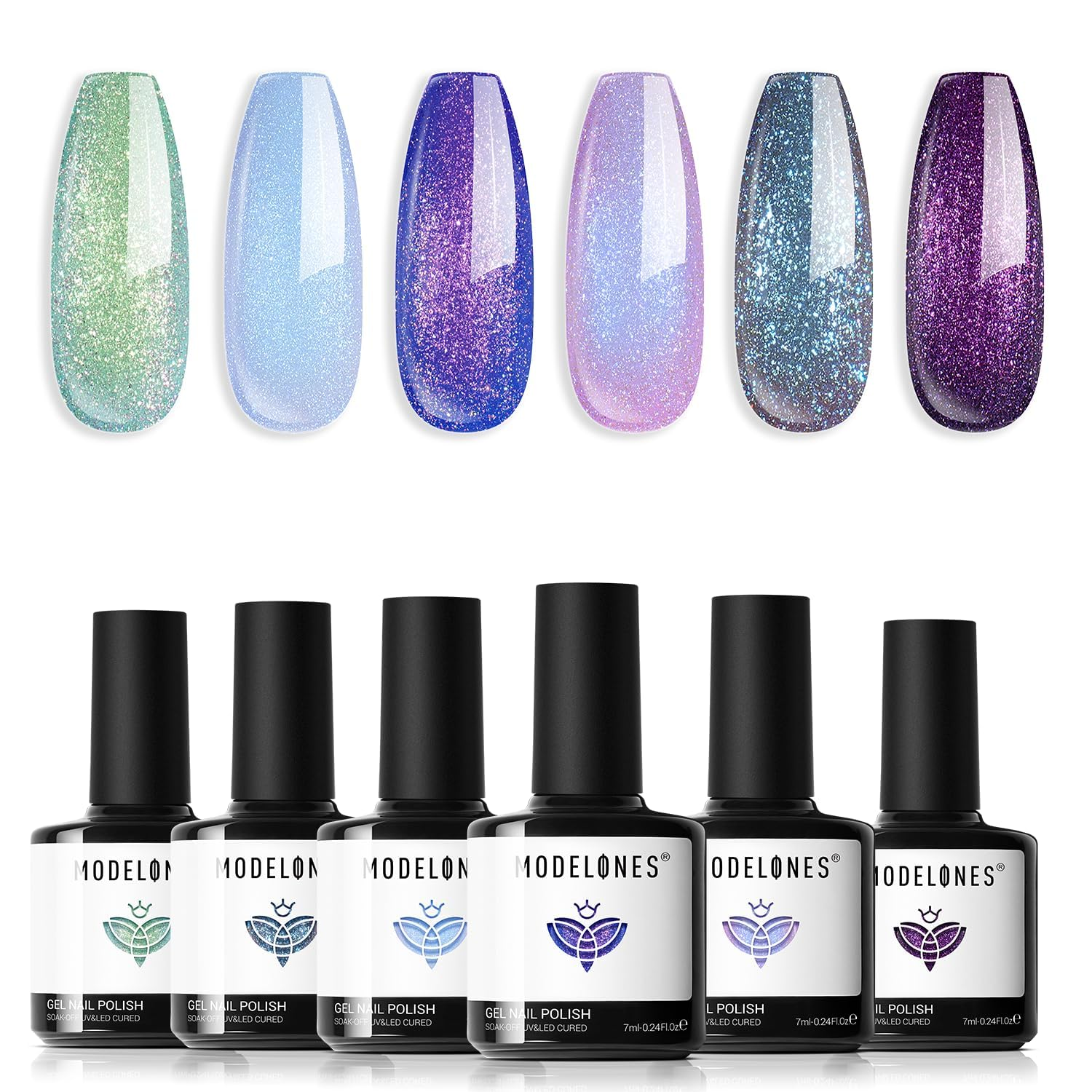 Gel Nail Polish Set- 6 Colors 2026 Easter Chameleon Aurora Shimmer Glitter Gel Polish Kit Blue Green Purple Nail Gel Polish Soak off LED Nail Lamp Nail Art Gel Kit DIY Salon Gift