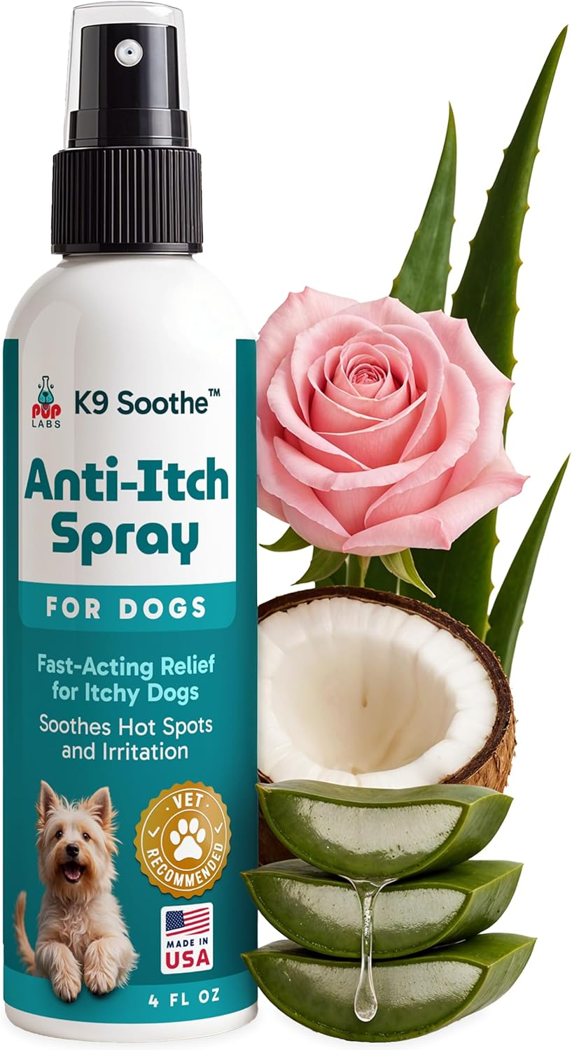 Pup Labs K9 Soothe anti Itch Spray for Dogs with Aloe, Rose, & Coconut, 4 FL OZ