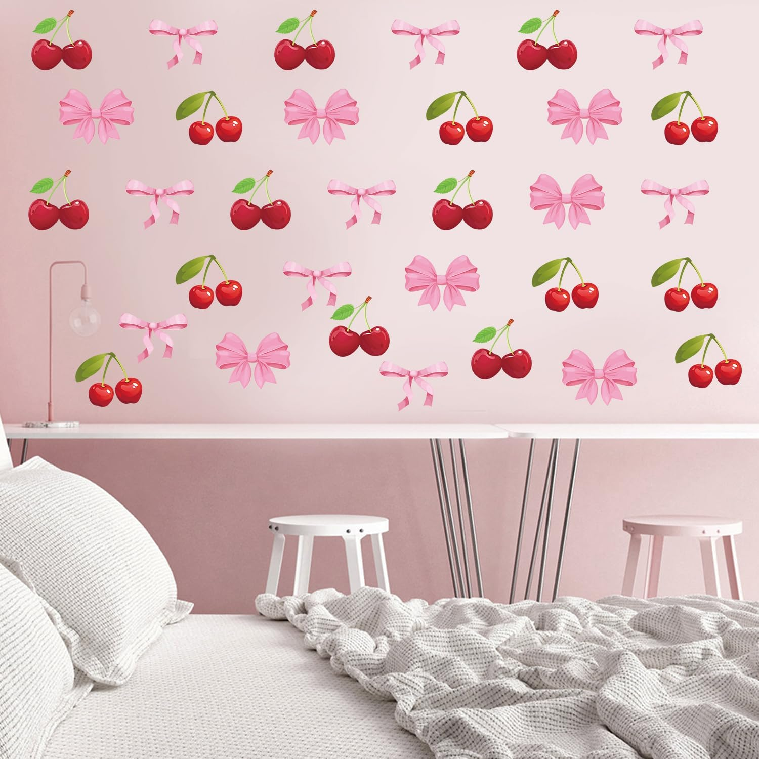12 Sheet Pink Bow Wall Stickers, 11.81x7.87in Trendy Bow Wall Decals Coquette... - Picture 4 of 15