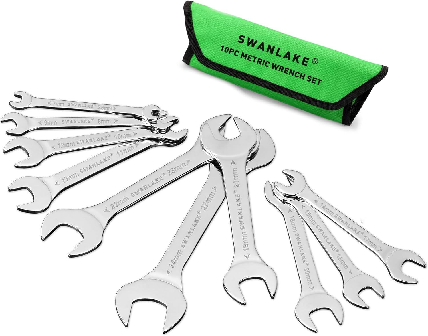 SWANLAKE 10Pcs Super-Thin Open End Wrench Set, CR-V Steel, Metric, 5.5X7Mm 