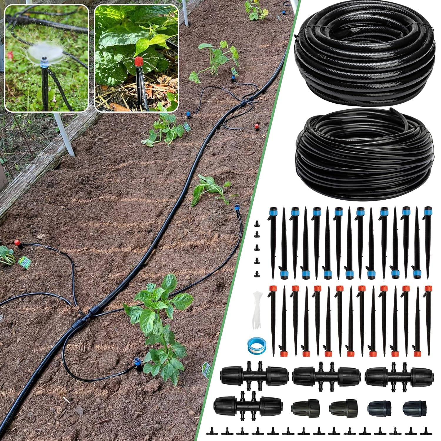 240FT Drip Irrigation System Kit, Automatic Garden Watering System for Plant, Greenhouse, Yard, Lawn, with 1/2 Inch 1/4 Inch Irrigation Tubing Hose and Accessories