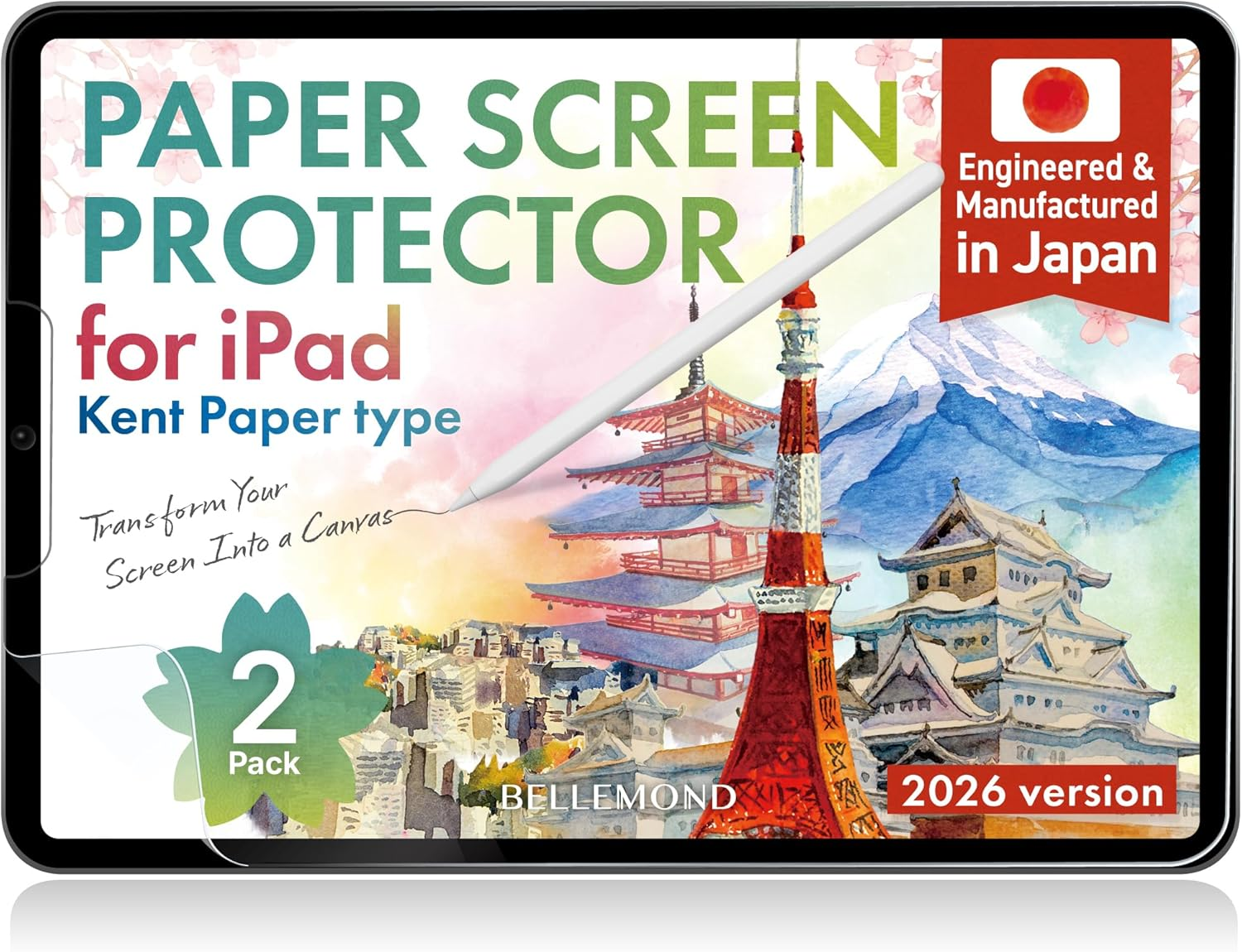 Kent Paper Screen Protector for Ipad Pro 12.9" 6Th-3Rd, 2 Pack | Made in Japan, Smooth Kent Paper Surface, Reduced Pencil Tip Wear, Ideal for Sketching, Writing and Note-Taking