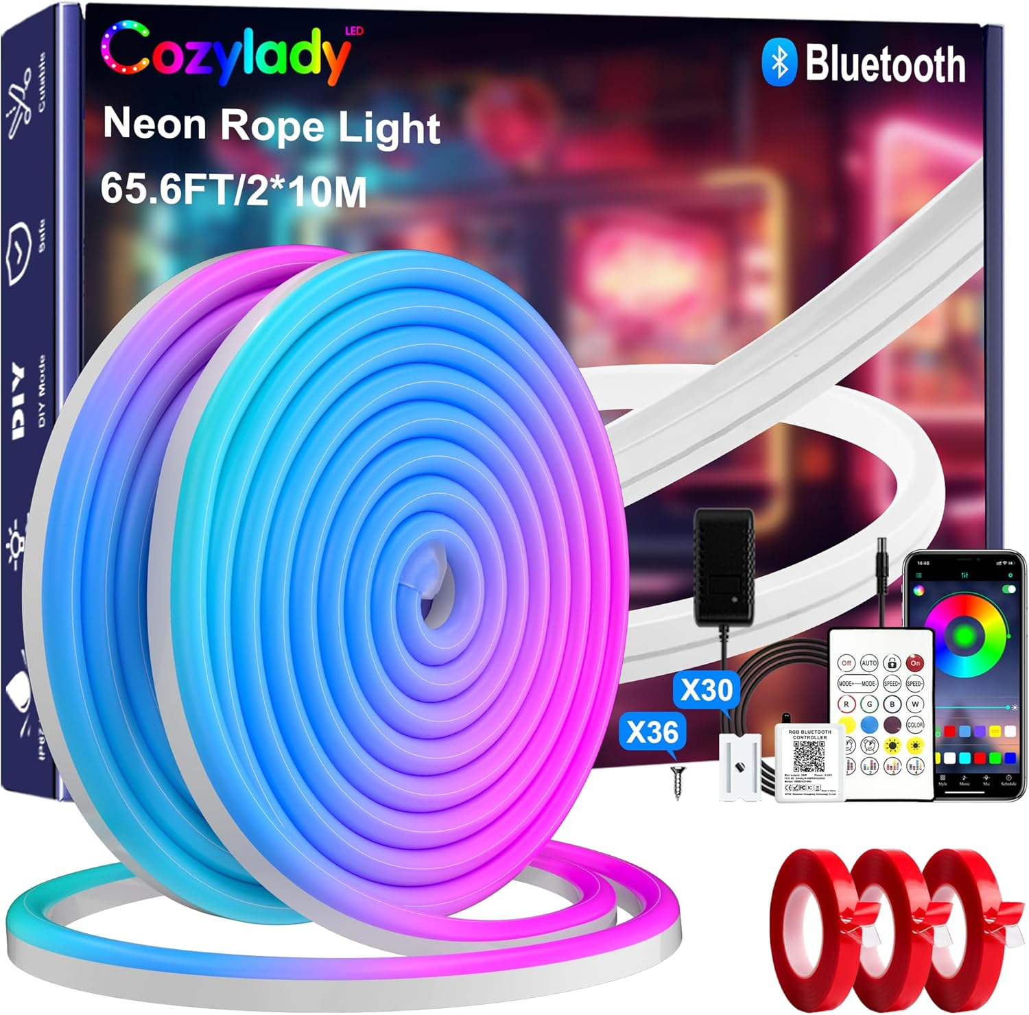 Cozylady 50ft Bluetooth RGB LED Neon Light, Waterproof RGB Neon Light APP & R... - Picture 10 of 14