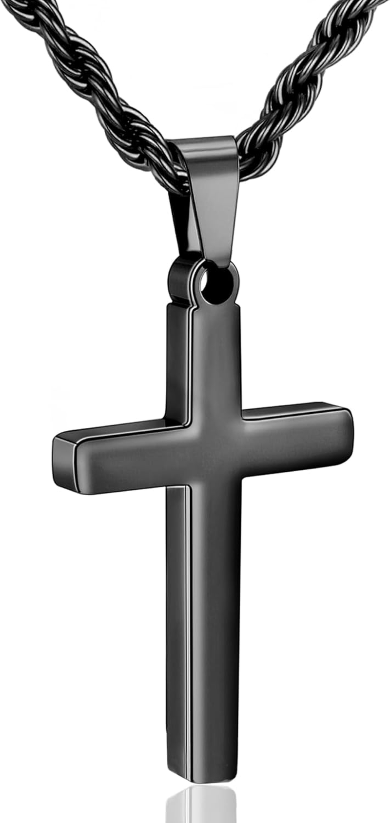 Valentines Day Gifts for Him Cross Necklace for Boys Mens Stainless Steel Twisted Rope Chain Cross Pendant Rustproof Necklace for Teen Boy Mens Christian Baptism Easter Gifts
