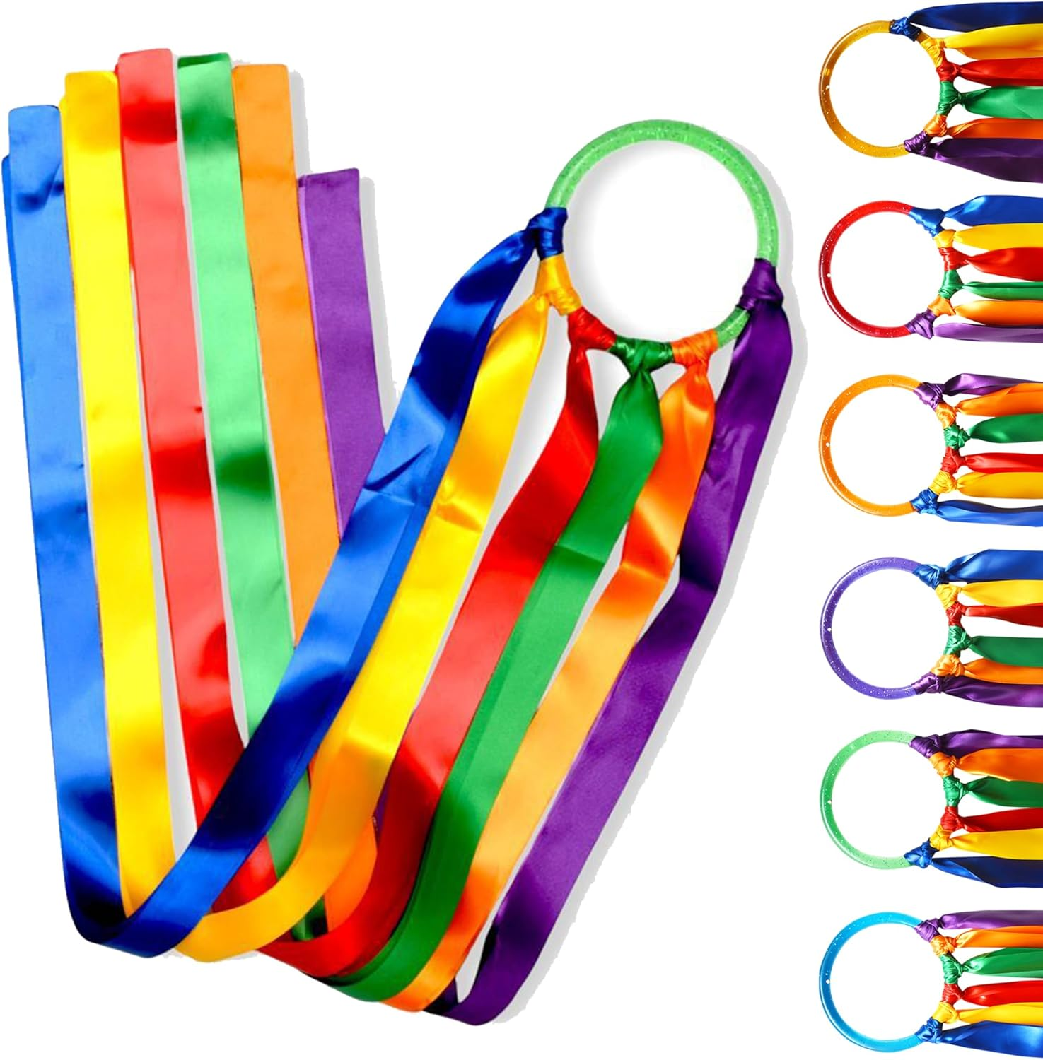 Cintas varitas anillos multicolor 6 piezas danza 9 pulgadas cinta 1 metro
