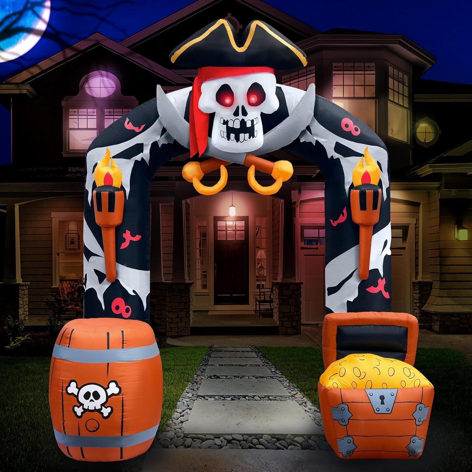 9.5FT Halloween Inflatables Pirate Skull Archway Outdoor Decoration