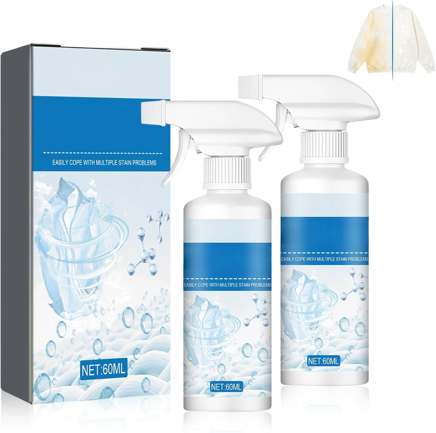 Non Ionic Clothing Emulsifier Stain Remover, Portable Dry Cleaning Stain Removal Spray, Powerful Laundry Stain Remover Spray, Active Enzyme Laundry for Clothes (2Pc)