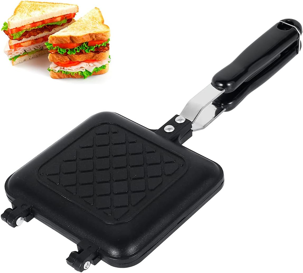 Grilled Sandwich Maker,Camping Toastie Maker, Stove Top Panini Press Pan with Non-Stick Plates, Double Sided Hot Toasted Sandwich Maker Breakfast Frying Pan for Outdoors Camp Home Kitchen