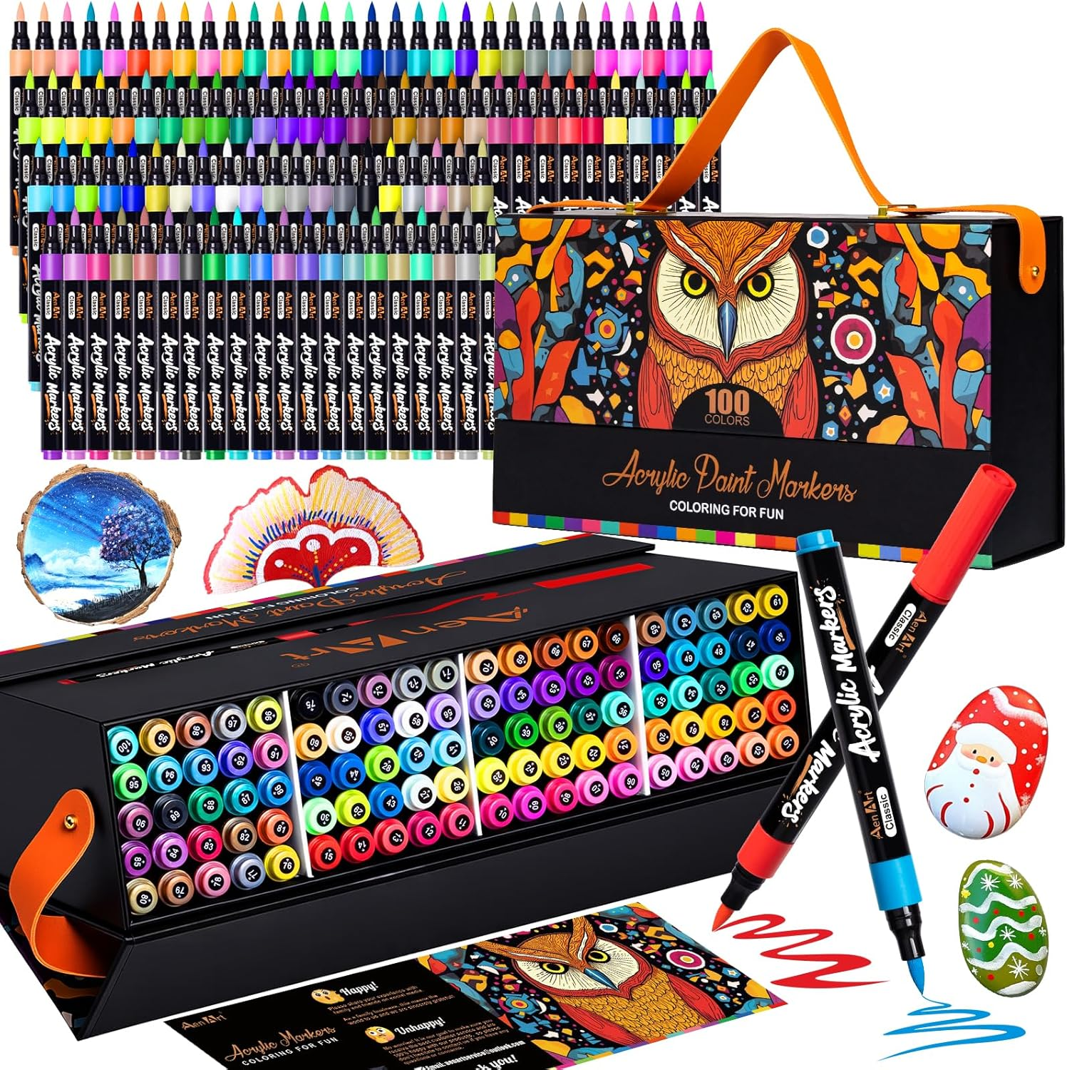 100 Colors Acrylic Paint Markers, Brush Tip Paint Pens Work on Paper, Rock Painting, Egg, Stone, Wood, Glass, Fabric, Canvas, Ceramic, DIY & Art Supplies