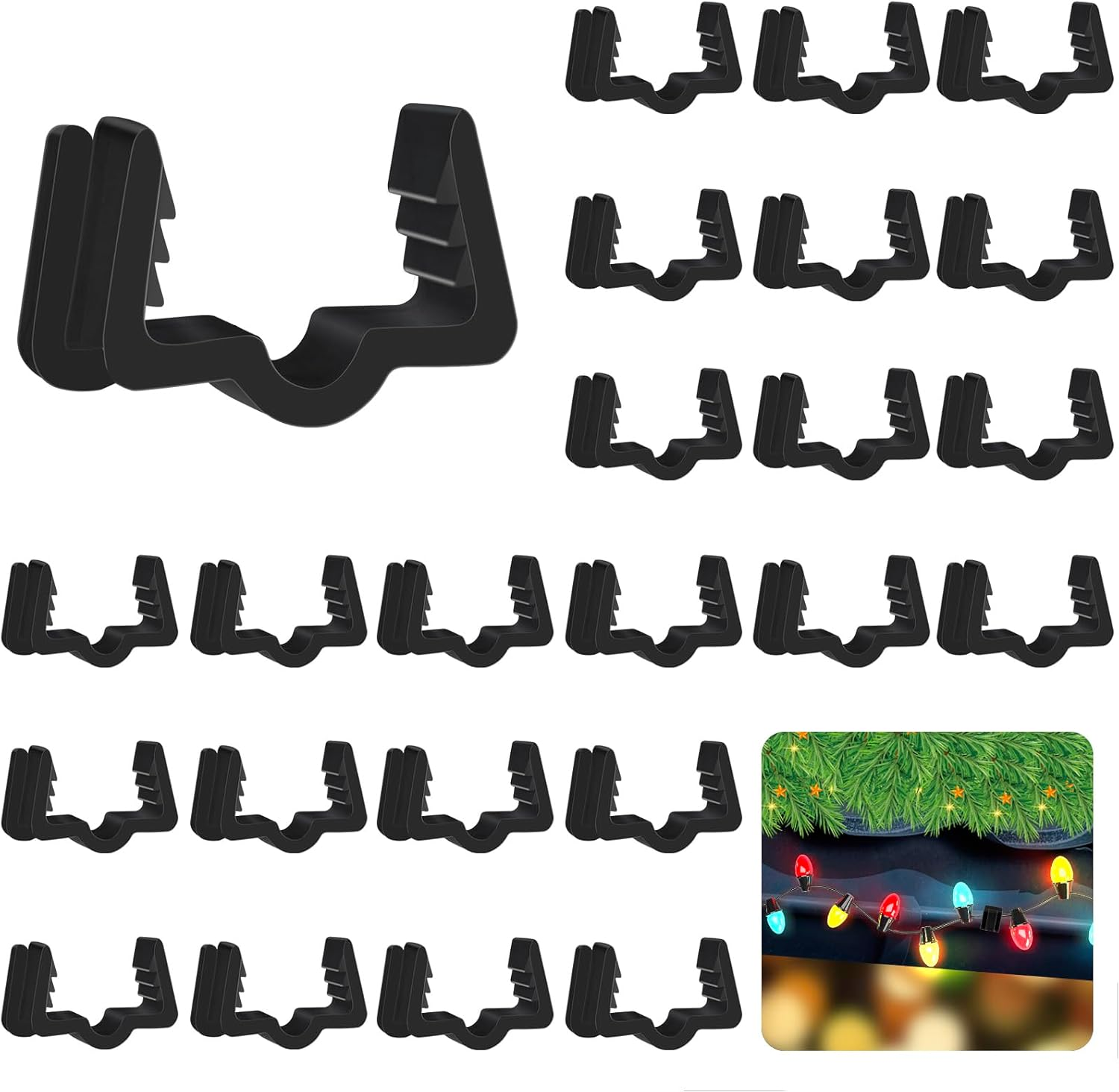Christmas Light Hanger Clips Fascia Board Light Clips Plastic Holiday Deck Banister Hanger for Christmas Fascia Board Roof Gutter Fence Eave Decoration, Black (50 PCS, 7/8