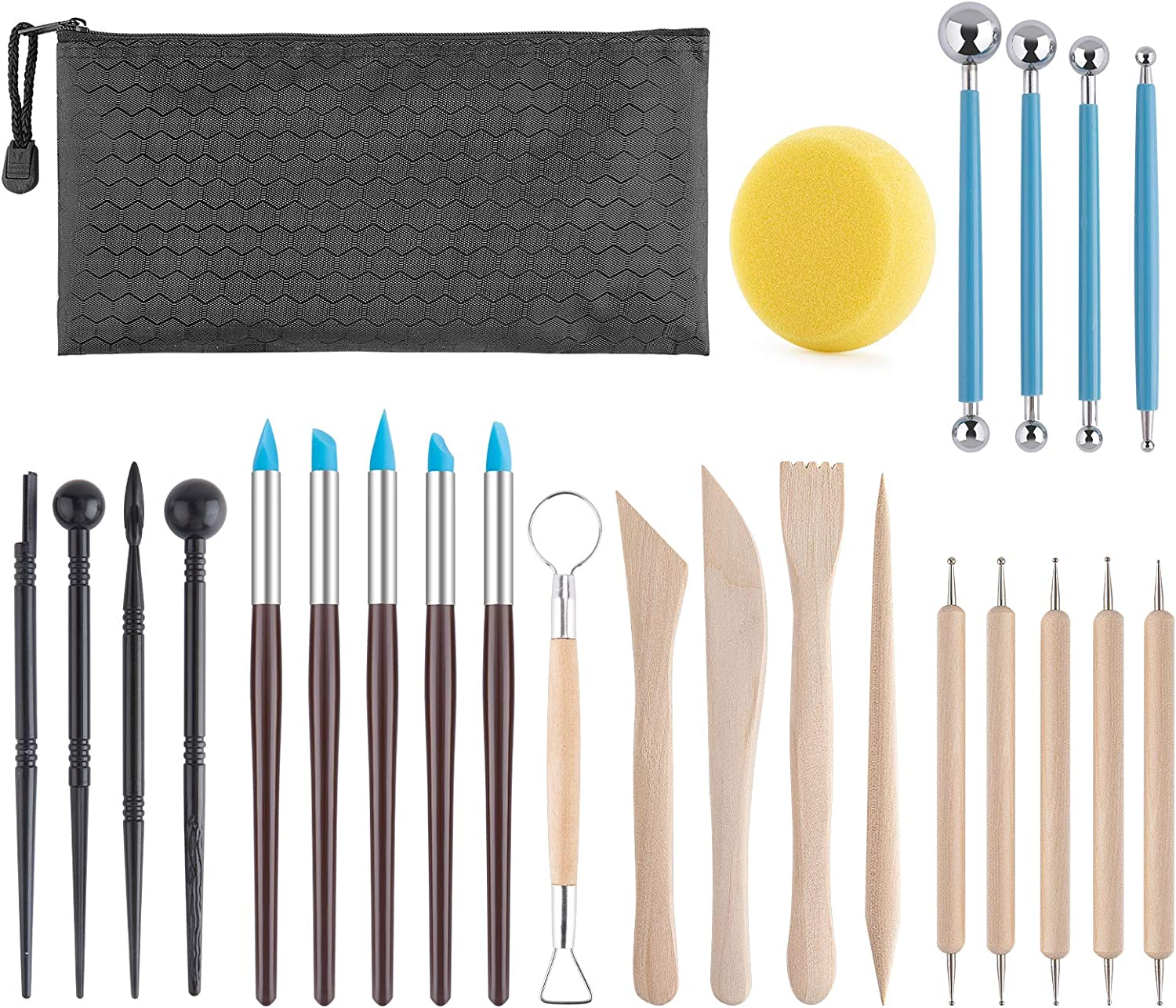 Luney Clay Tools Kit, 25 PCS Ceramics Polymer Clay Sculpting Modeling Pottery Tools Kit, Air Dry Clay for Adults, Pottery Craft, Dotting, Baking, Carving, Drawing, Molding, Modeling, Shaping