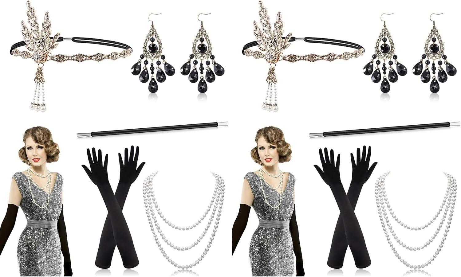 1920S Accessories Set for Women Great Gatsby Headpiece Gloves Jewellery