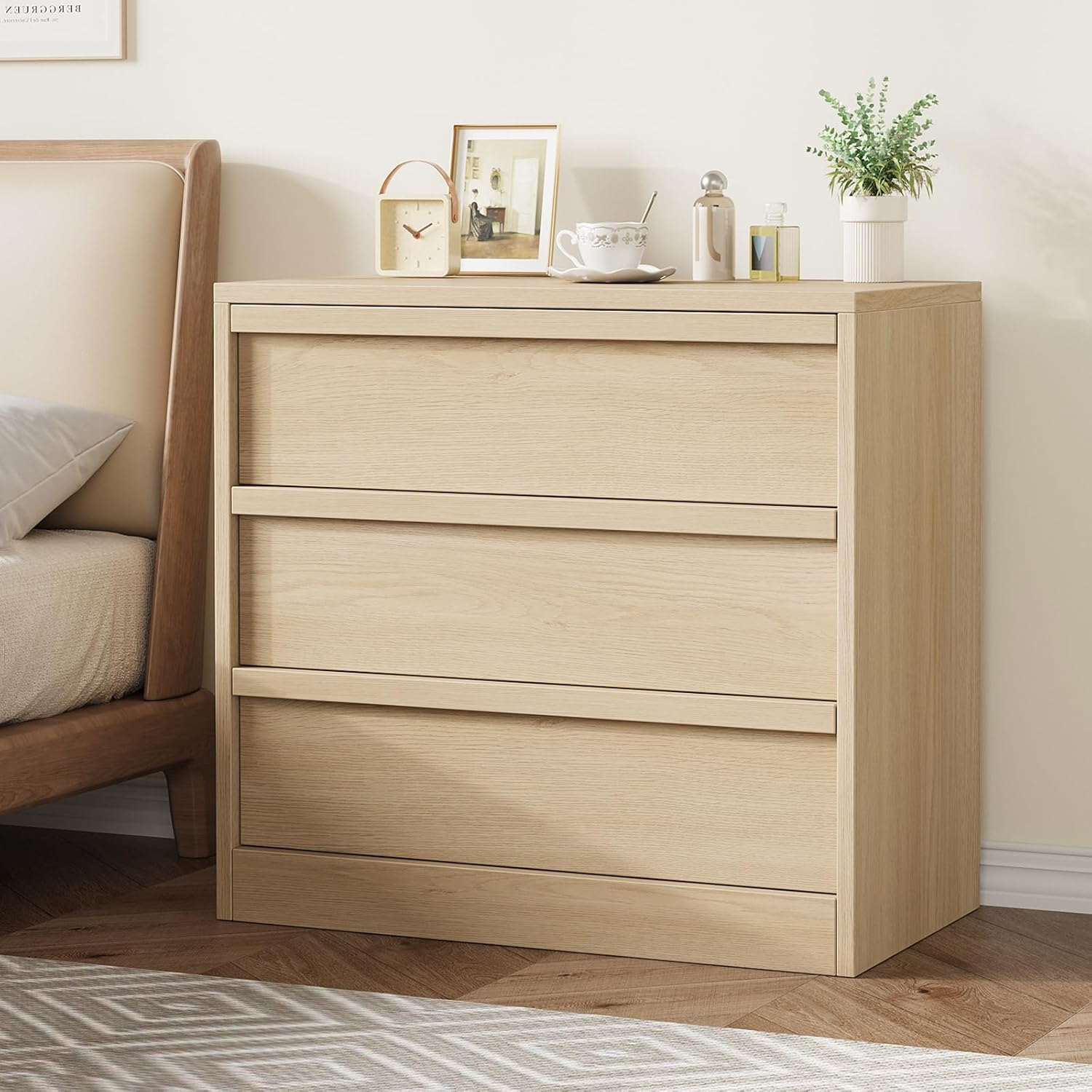 3 Drawer Dresser for Bedroom, Natural Oak Nightstand 3 Chest of Drawers  with Lar | eBay