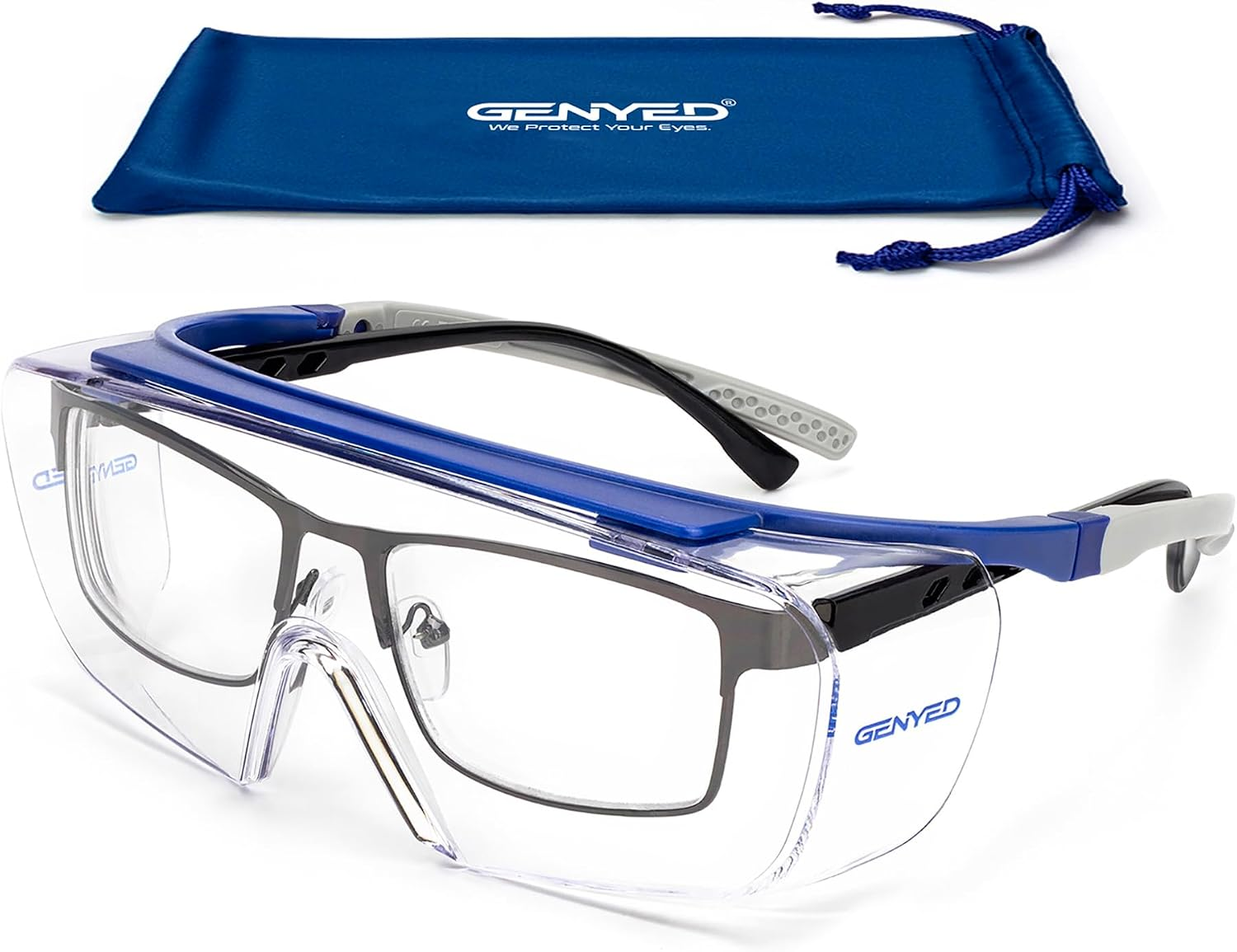 GENYED Safety Glasses for Work, Overspecs to Fit over Prescription Glasses, Scratch-Resistant, Anti-Fog, UV400, Adjustable Temples, Wrap-Around Lenses