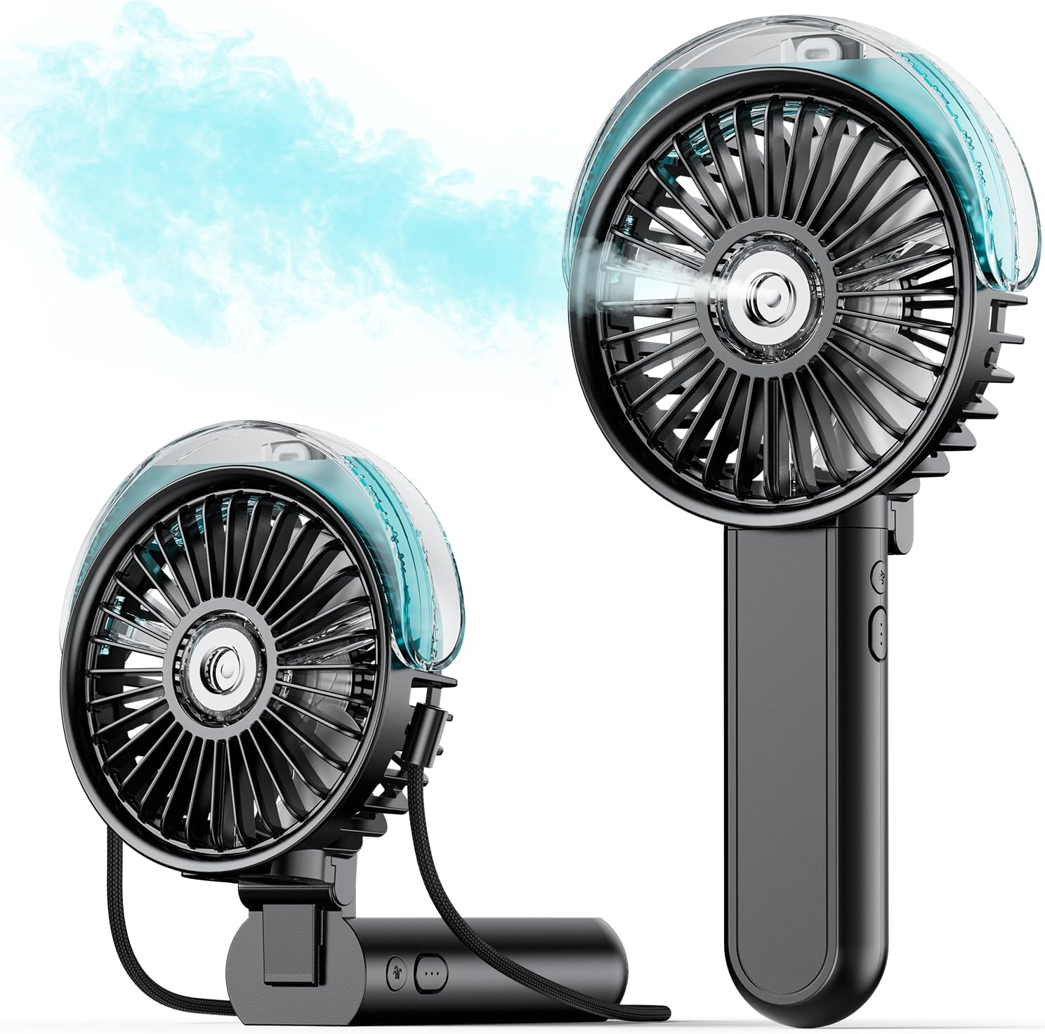 Portable Misting Fan - 180° Foldable Handheld Personal Fan with Mist Spray, 3 Speeds, 30Ml Water Tank, USB Rechargeable for Travel, Outdoors, Makeup, Camping, Home, and Office Use