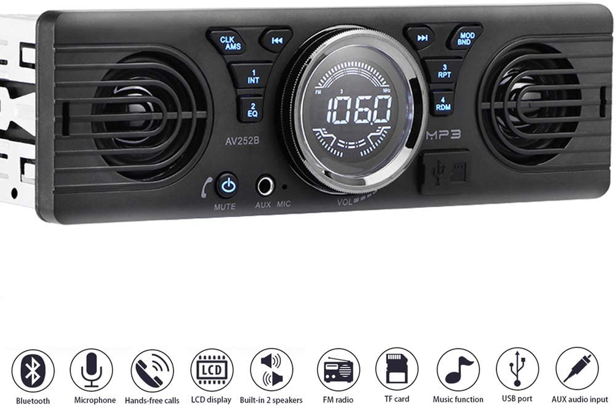 Universal 1 Din 12V In-Dash Car Radio Audio Player Built-In 2 Speaker Stereo FM Support Bluetooth with USB/TF Card Port