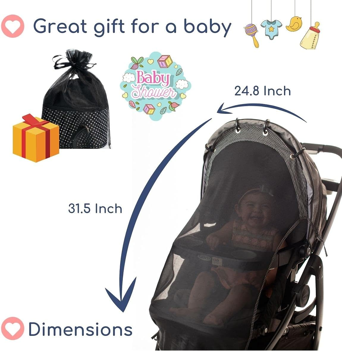 Sun Shade for Strollers (Long). Universal Adjustable SPF 30+ Sunshade with Se... - Picture 6 of 16
