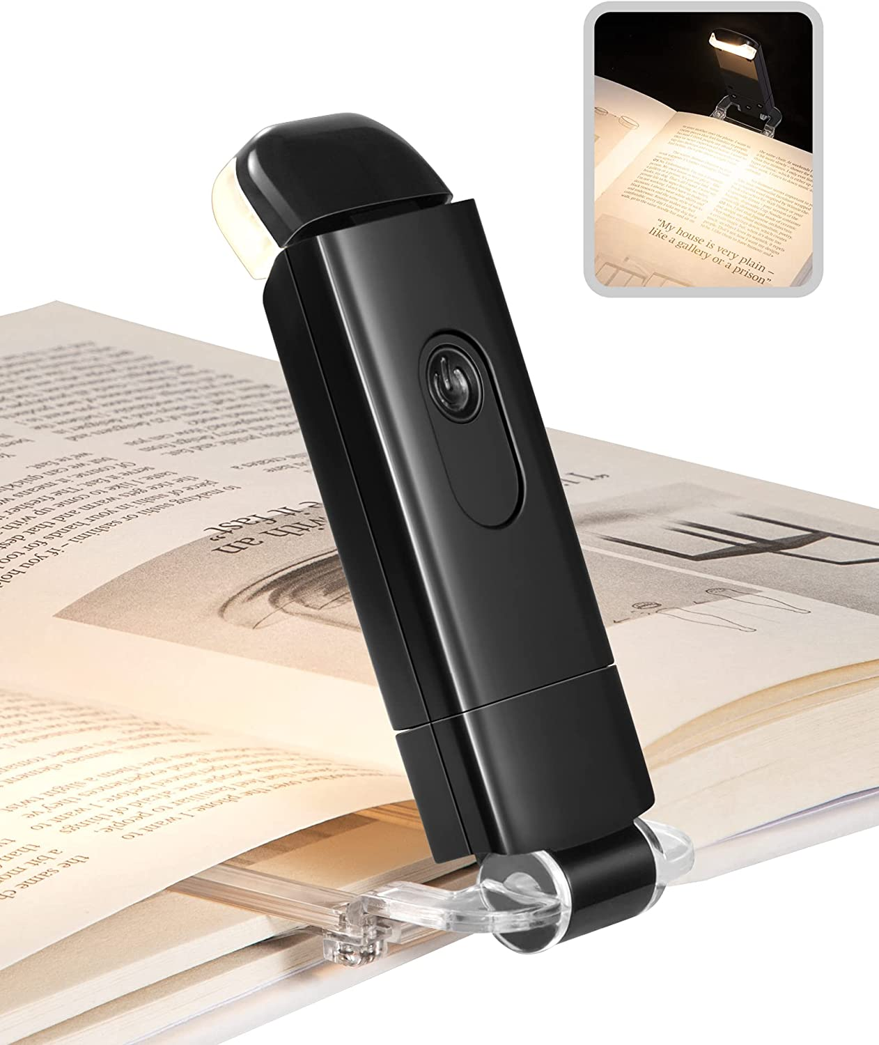 USB Rechargeable Book Light for Reading in Bed, Warm White, Brightness Adjustable, LED Clip on Book Reading Lights, Perfect for Bookworms, Kids, Black