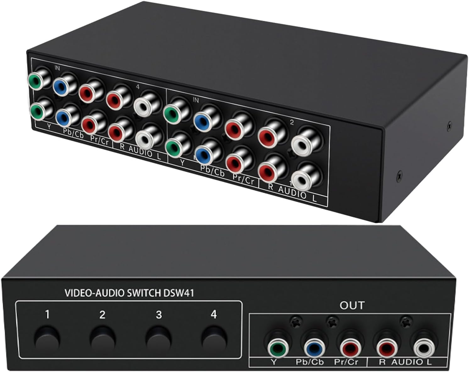 4-Way Component AV Video Switch Box 4 in 1 Out Plug & Play