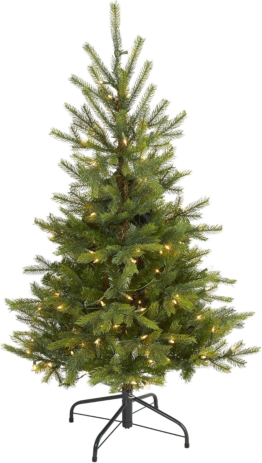 Nearly Natural 4 Ft Artificial North Carolina Spruce Christmas Tree Prelit
