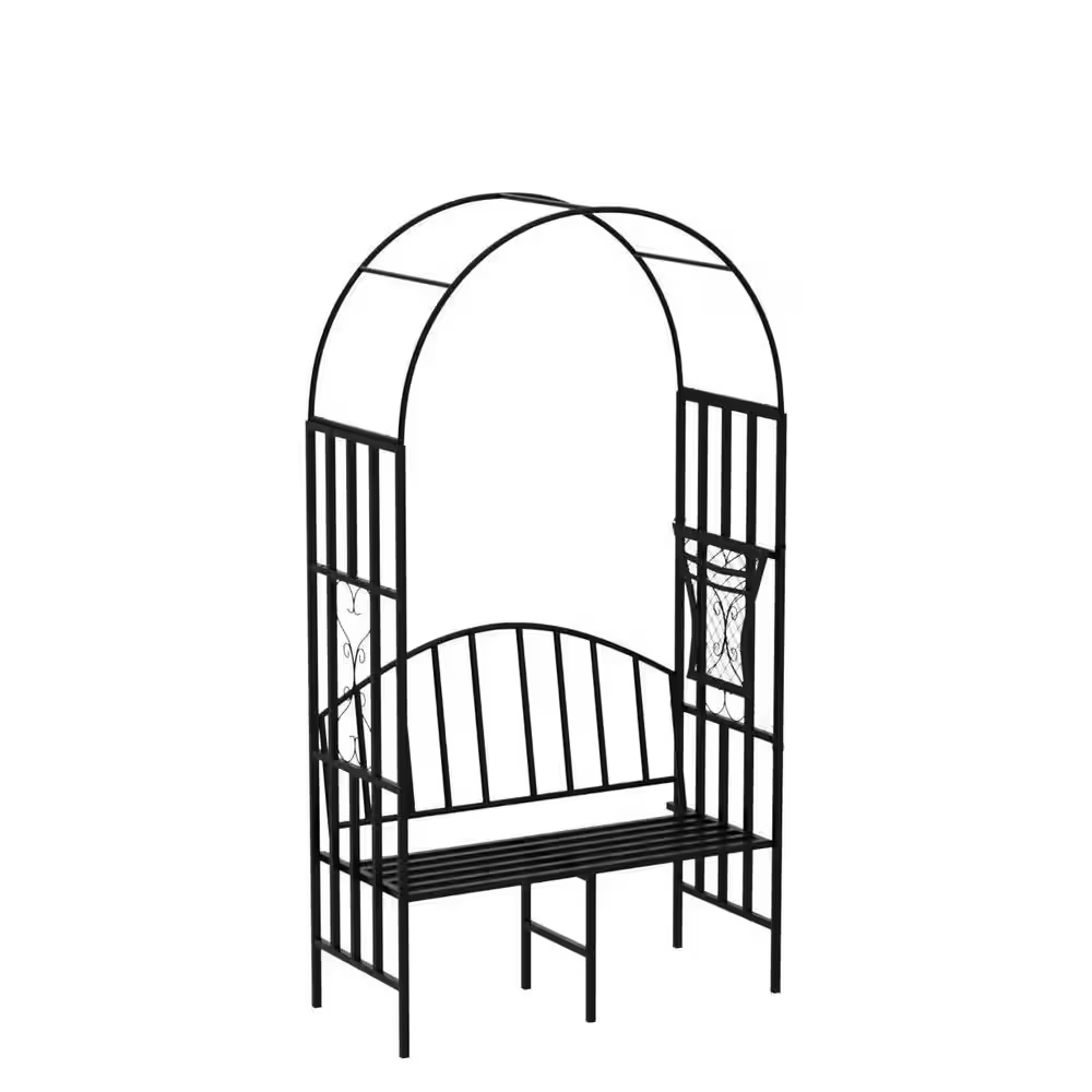 81 In. H Garden Arch Trellis, Metal Arbor Archway for Climbing Plant, Outdoor Bench for Lawn Backyard Decor