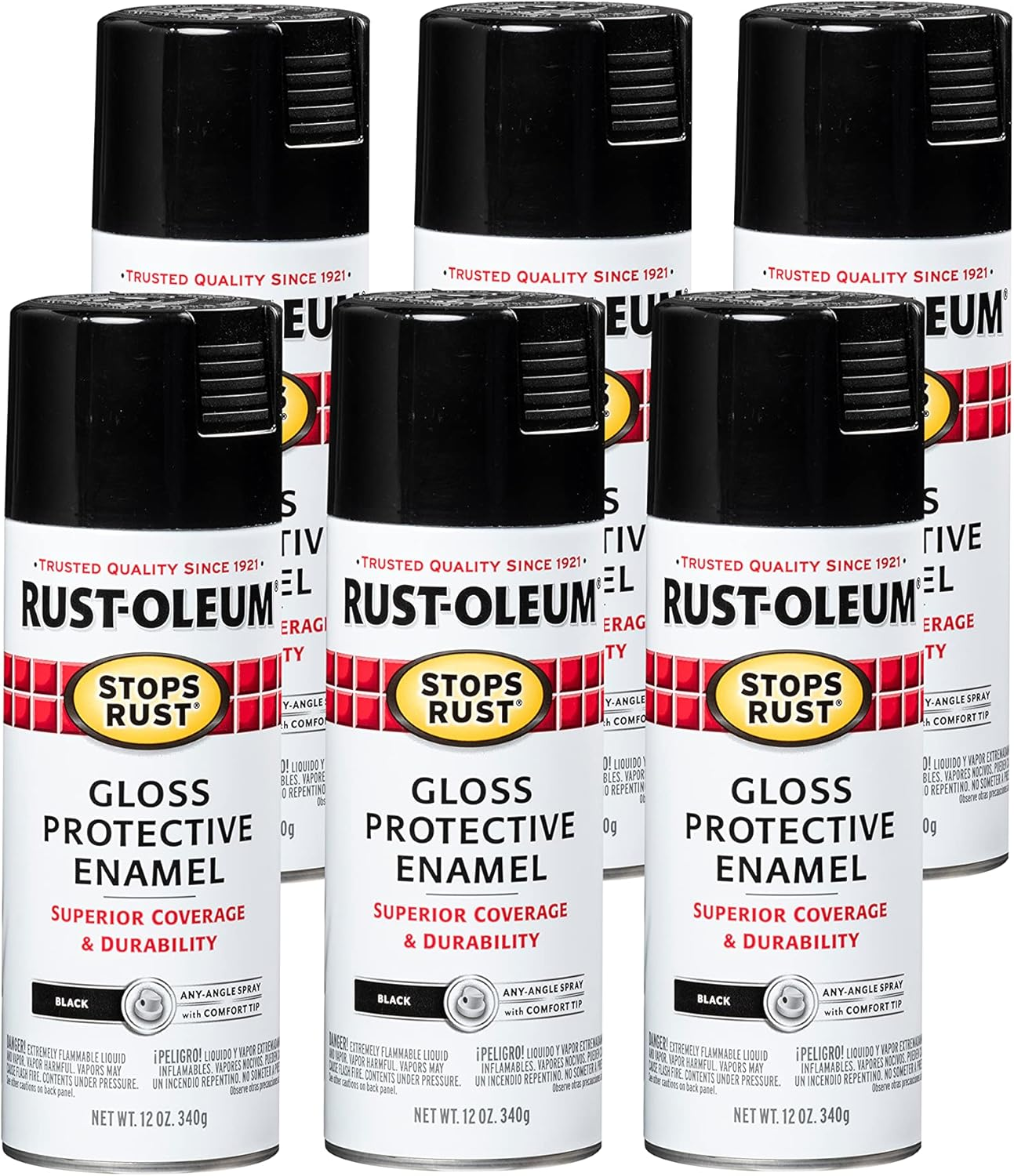 Rust-Oleum 7779830-6PK Stops Rust Spray Paint, 12 Oz, Gloss Black, 6 Pack