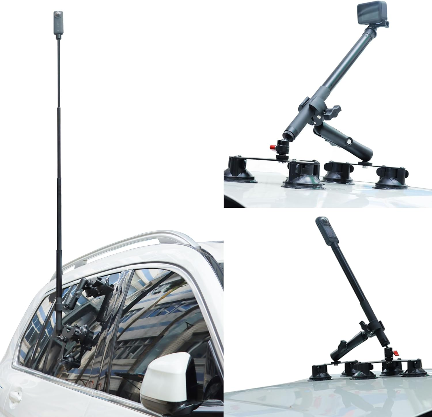 Suction Car Mount for Camera Insta360 X5/X4/X3/X2/GO 3/ONE/RS Compatible with Gopro Max 360 outside Car Mount with 67” Invisible Selfie Stick 5 in 1 Suction Camera Kit for Action Camera