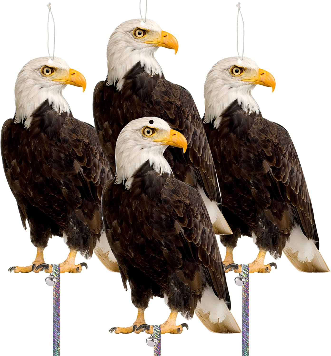 Fake Owls to Keep Squirrels Away from Outdoor 4PCS Flat Garden Owl Plastic Owl to Scare Pigeon Woodpecker for Balcony House Hanging Hawk with Reflective Tape for outside Patio Yard Front Porch