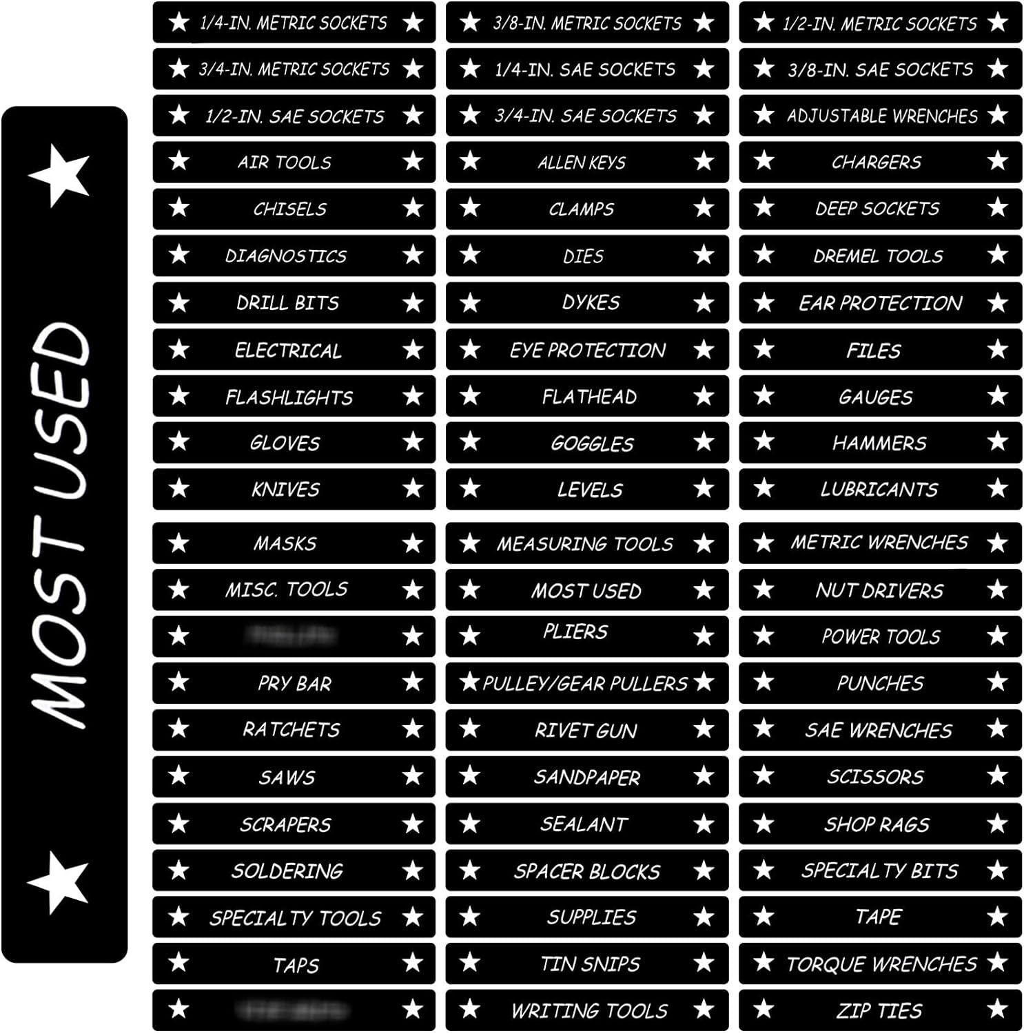 Tenare Toolbox Organization Magnetic Labels - 66 Pcs Steel Tool Chest Drawer Labels (4.5X0.75) |Magnets, Quick & Easy Organizer | Fits All Brands, Cabinets & Tool Boxes(Black)