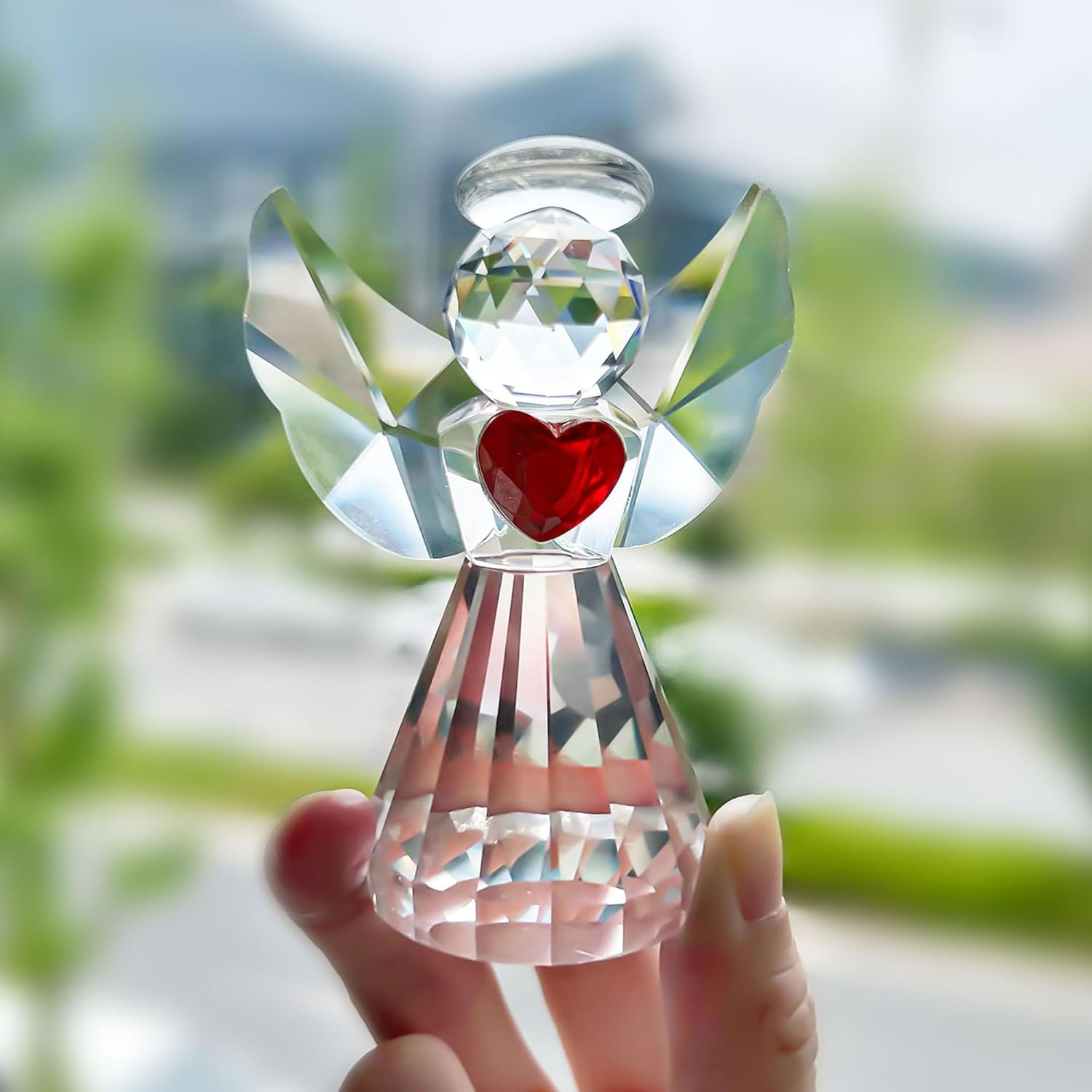 HDCRYSTALGIFTS Crystal Guardian Angel Figurine Art Glass Angel Statues Gifts for Women Mom Home Table Paperweight Decoration Ornament Collectible,Clear