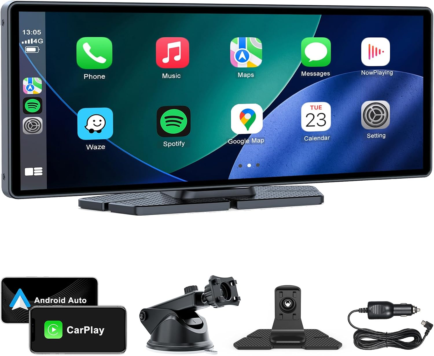 10" Wireless Carplay Screen Android Auto Car Stereo FHD Touch Screen Airplay Portable Navigation Music Video Player Bluetooth Wifi, Voice Control, Mirror Link