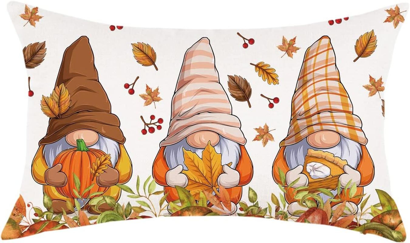 Fall Lumbar Pillow Cover 12X20 Inch Farmhouse Decorative Throw Pillowcase Autumn Orange Pumpkin Leaves Seasonal Cushion Case for Sofa Couch Home Bed