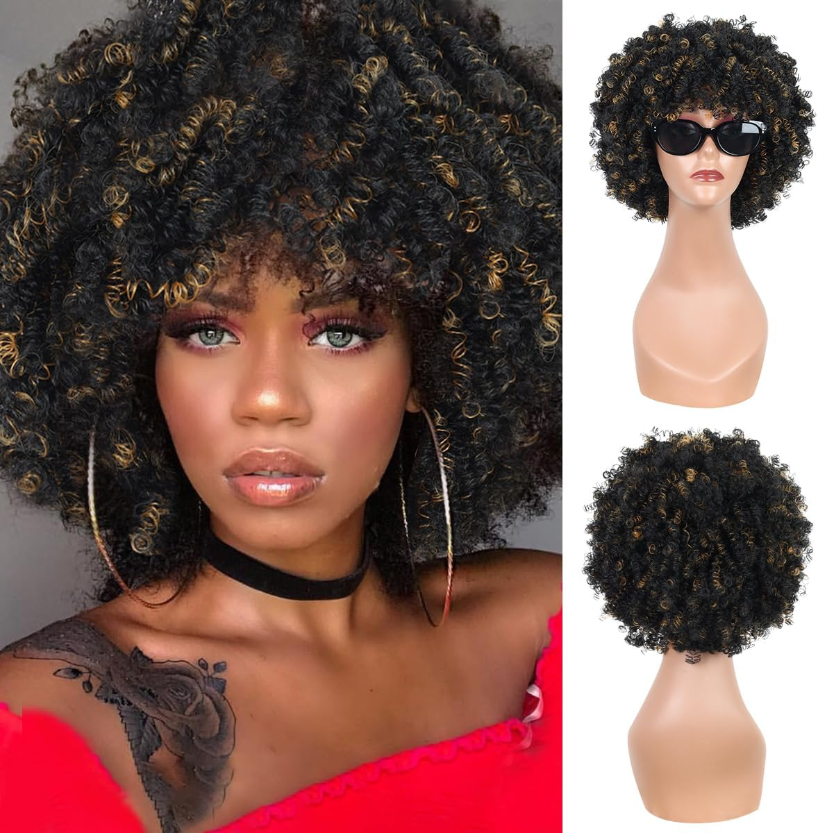 BECUS Afro Curly Wigs for Women 12Inch Natural Black Synthetic African Full K... - Picture 10 of 16