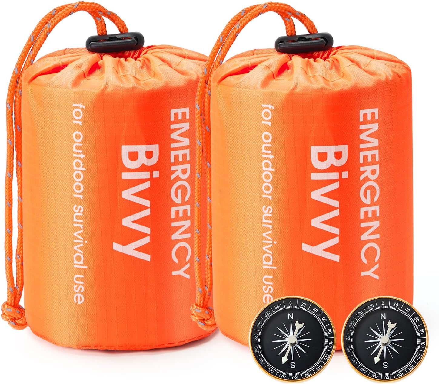 Emergency Survival Sleeping Bags - 4 Pack, Waterproof & Windproof Bivvy Sacks For Camping, Hiking, Car Kits (Orange)