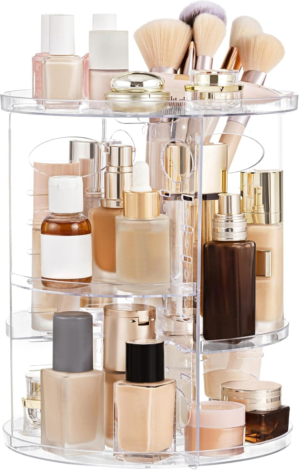 360 Rotating Makeup Organizer Adjustable Carousel Small Capacity Revolving Perfume Organizer Skincare Organizers Cosmetic Storage Spinning Holder for Vanity, Clear
