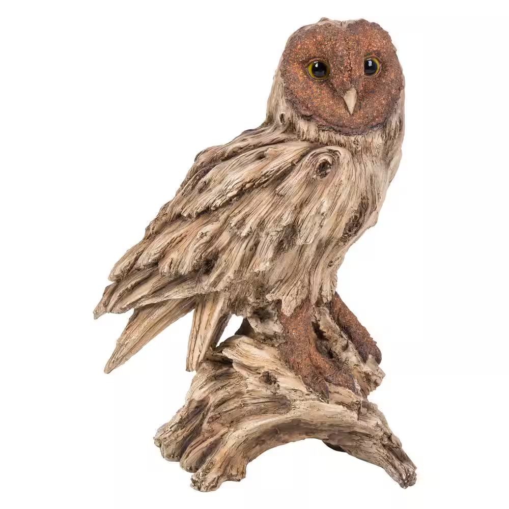 Driftwood Barn Owl on Stump Garden Statue