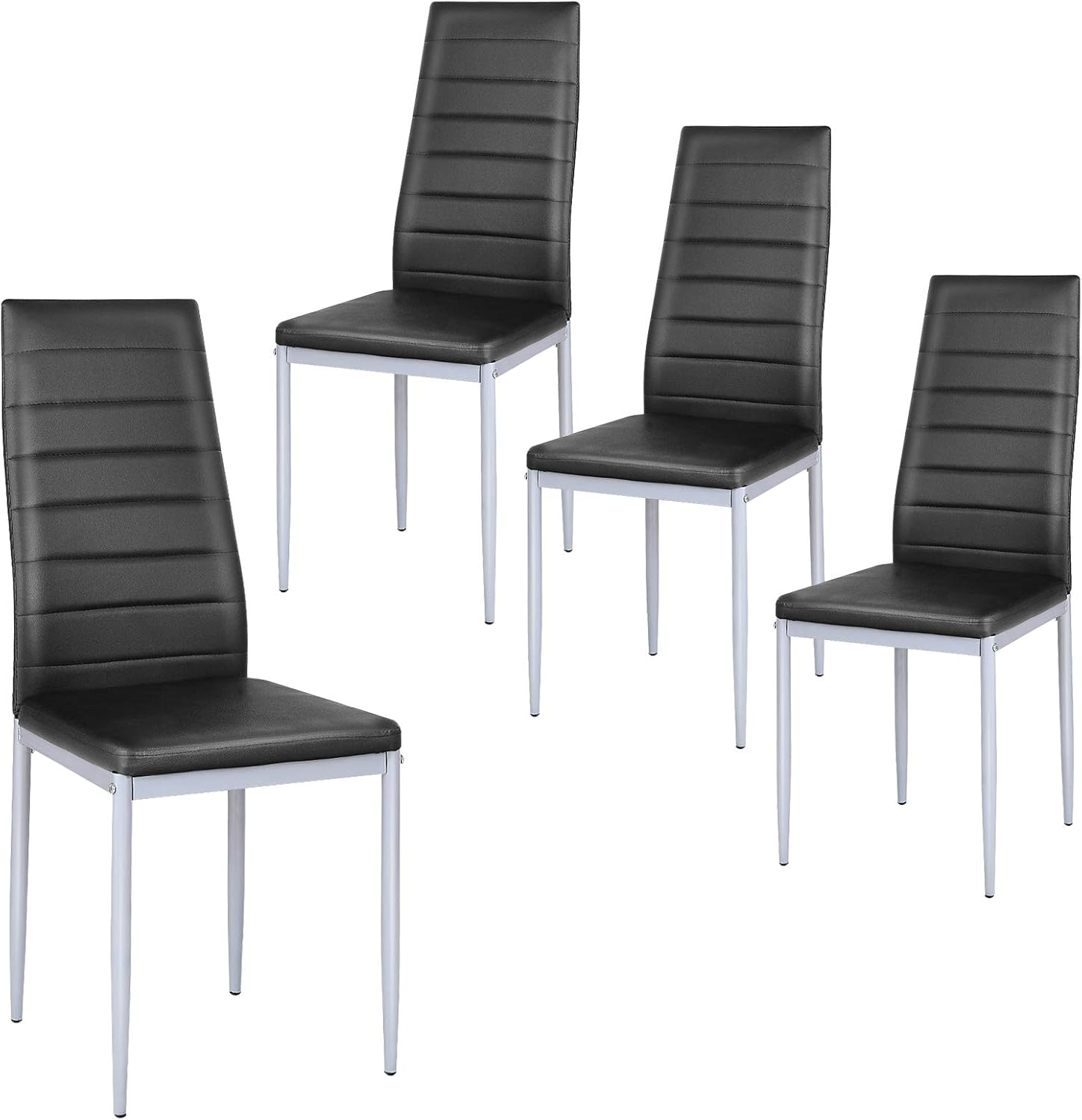Set of 4 PU Leather Dining Side Chairs with Padded Seat Foot Cap Protection Stable Frame Heavy Duty High Back Design Dining Chairs for Kitchen Dining Room Home Furniture, Black