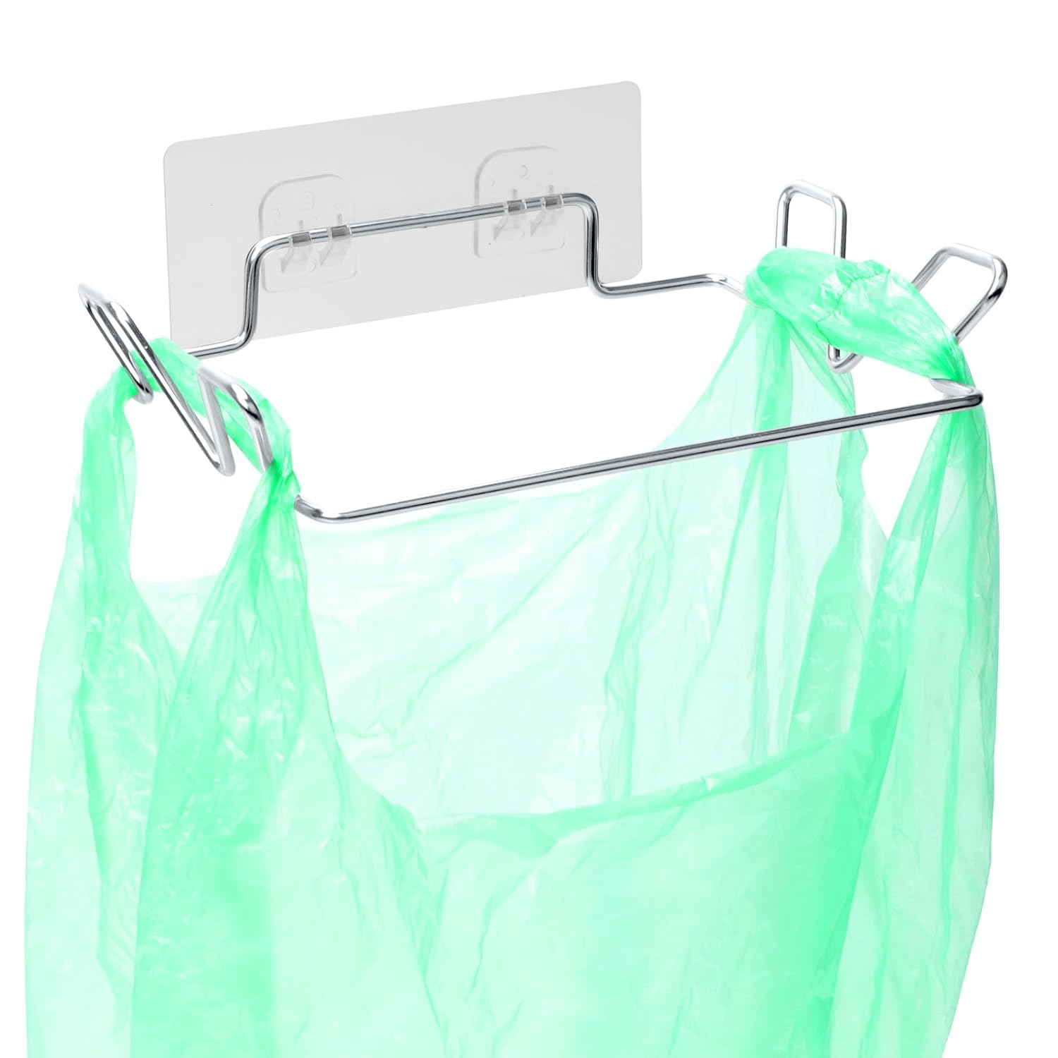 Stainless Steel Trash Bag Holder for Kitchen Cabinets Doors and Cupboards, under Sink Bag Hanger, Portable Trash Can, Waste Bins, Wall Adhesive Hanging Garbage Bins, with Wall Sticker Base