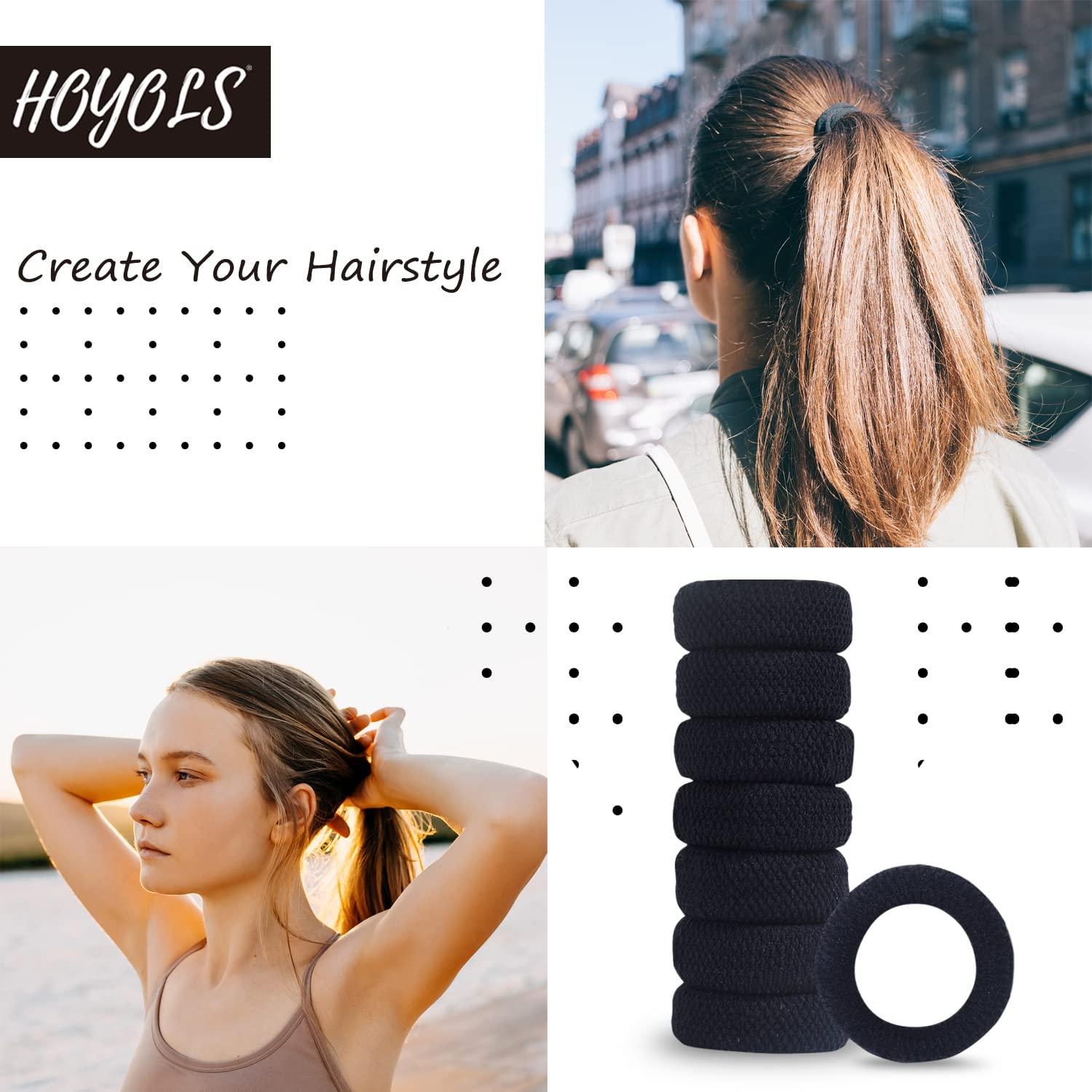 Large Thick Hair Ties, Black Ponytail Holder Seamless Hair Bands Cotton Stret... - Picture 6 of 13